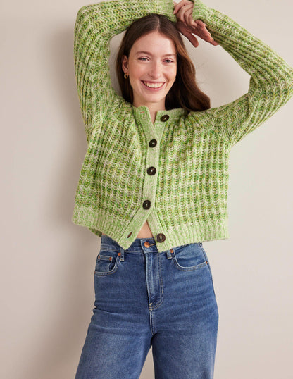Flauschiger Cardigan mit breiten Rippbündchen-Grün Meliert