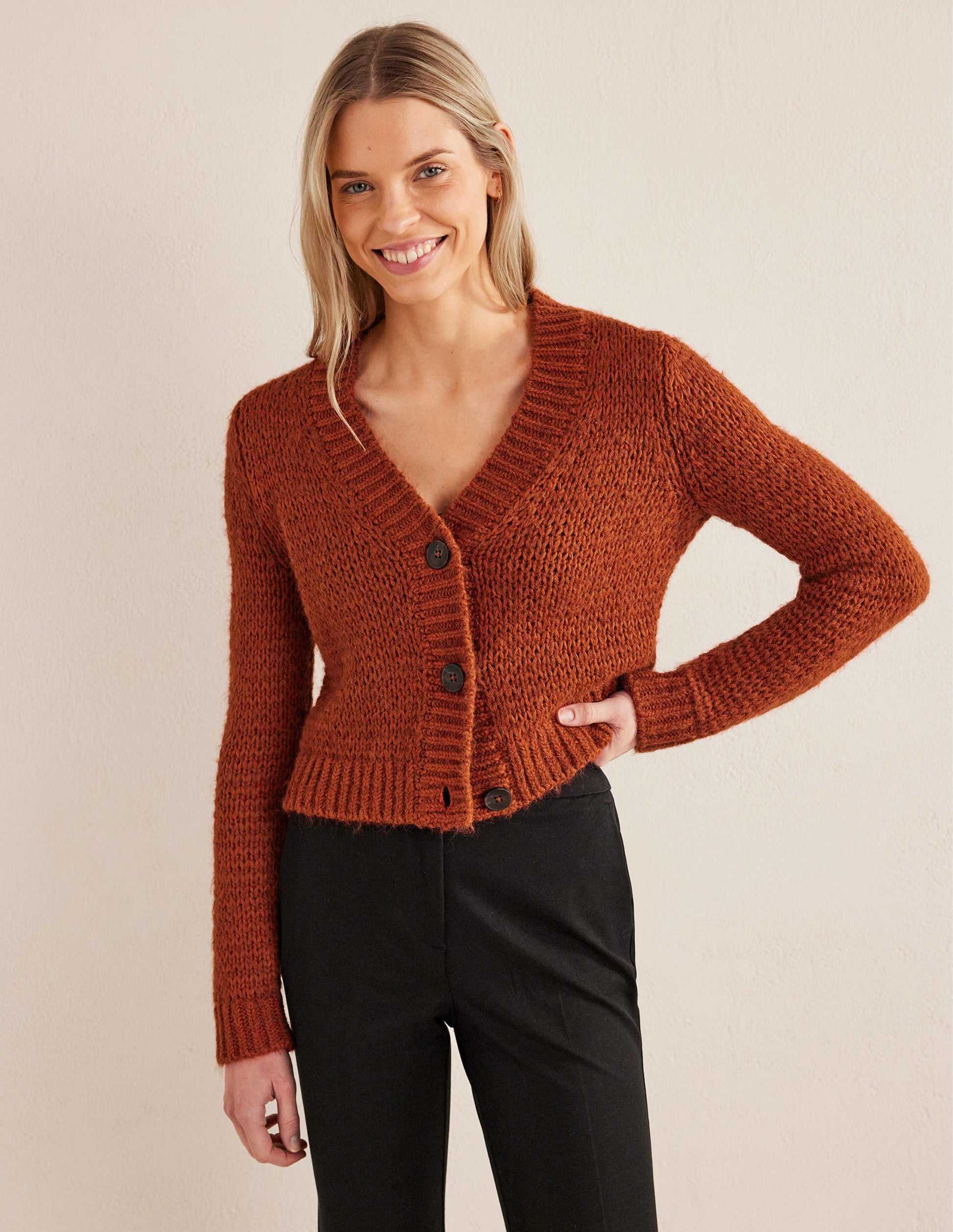 Strick-Cardigan mit offenen Maschen-Rostrot-1
