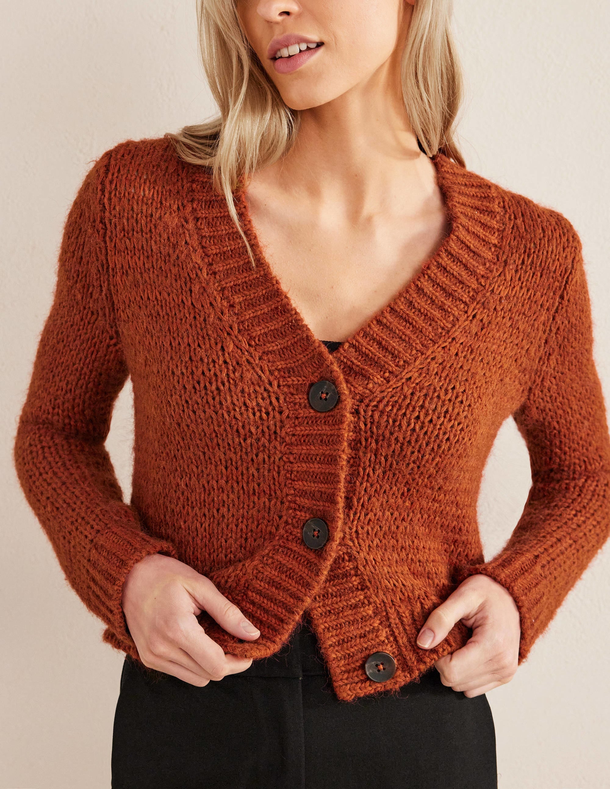 Strick-Cardigan mit offenen Maschen-Rostrot - Image 2