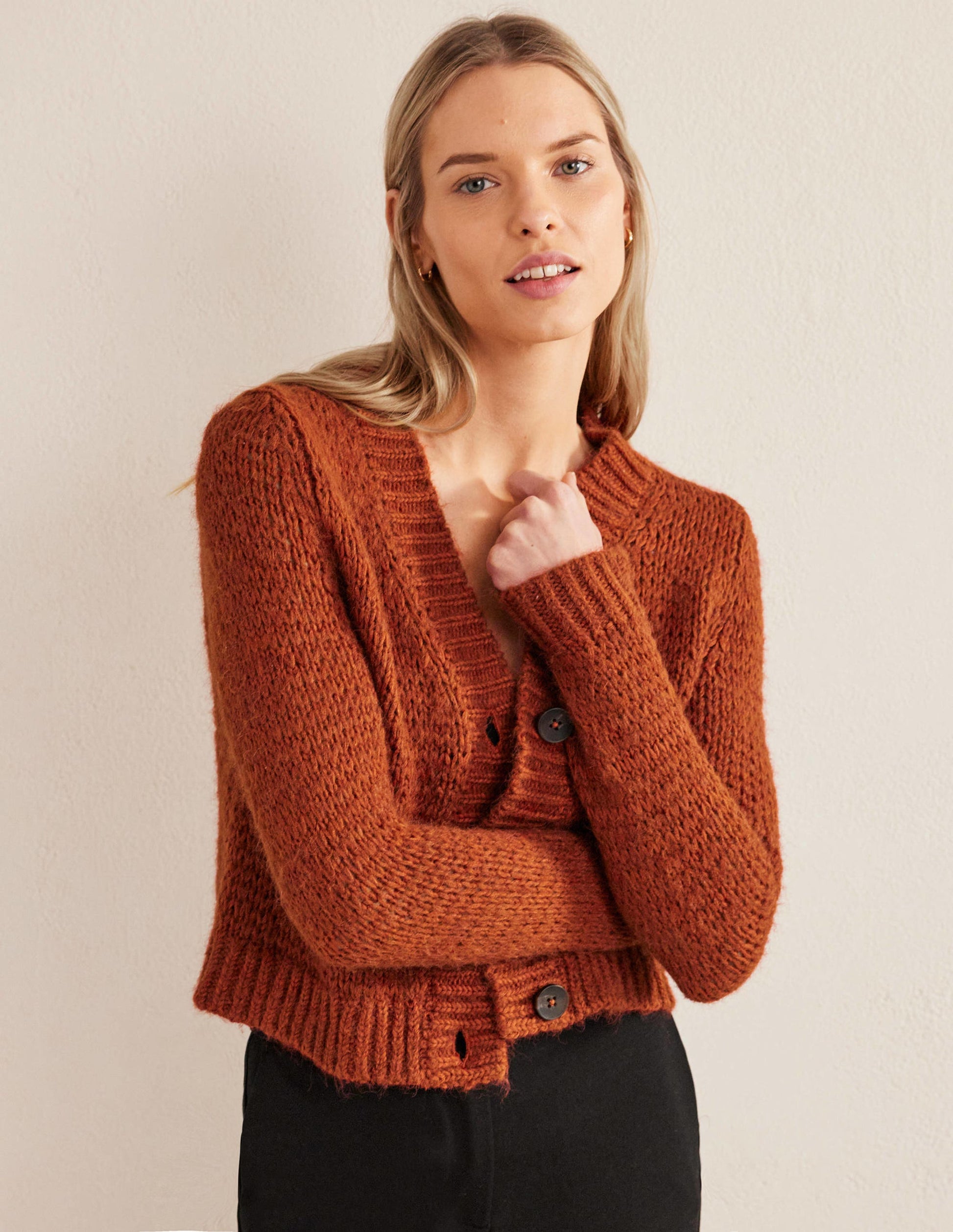 Strick-Cardigan mit offenen Maschen-Rostrot-4