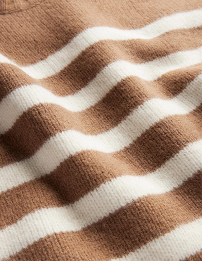 Kurz geschnittener Pullover aus gebürsteter Wolle-Teddybärbraun/Naturweiß, Gestreift