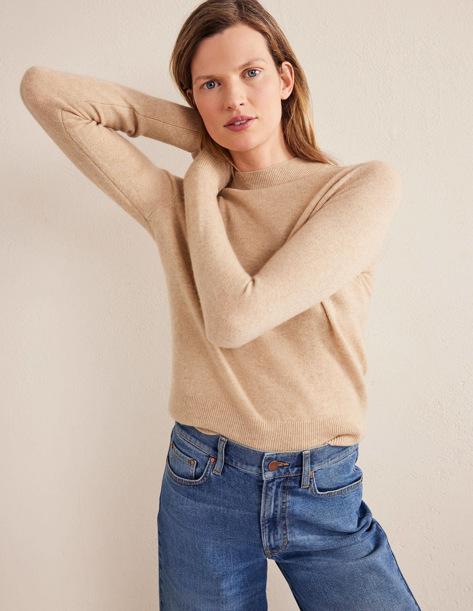 Kaschmirpullover mit Stehkragen-Mausbraun Melange - Image 1