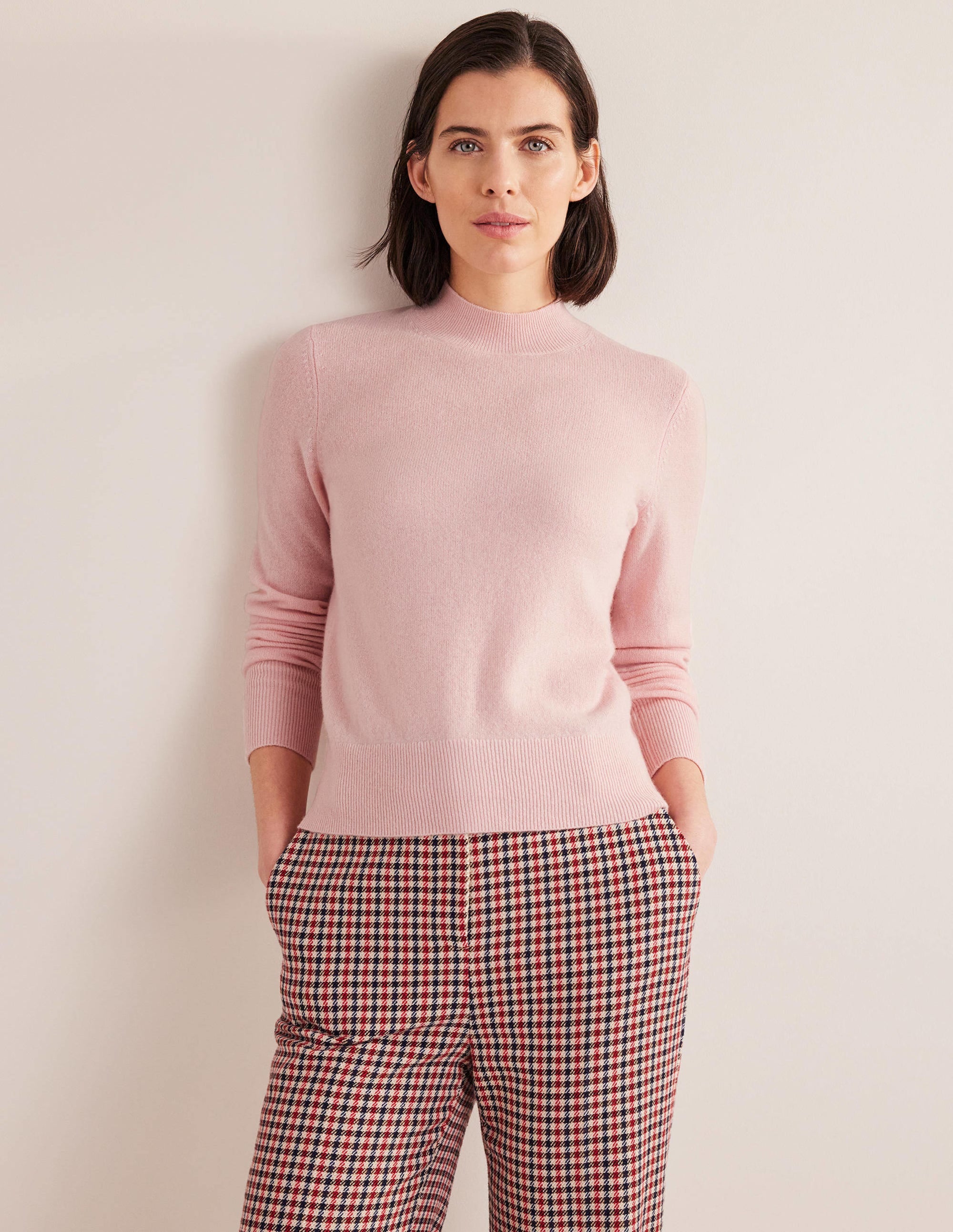 Pull en cachemire à col montant-Rose guimauve - Image 1