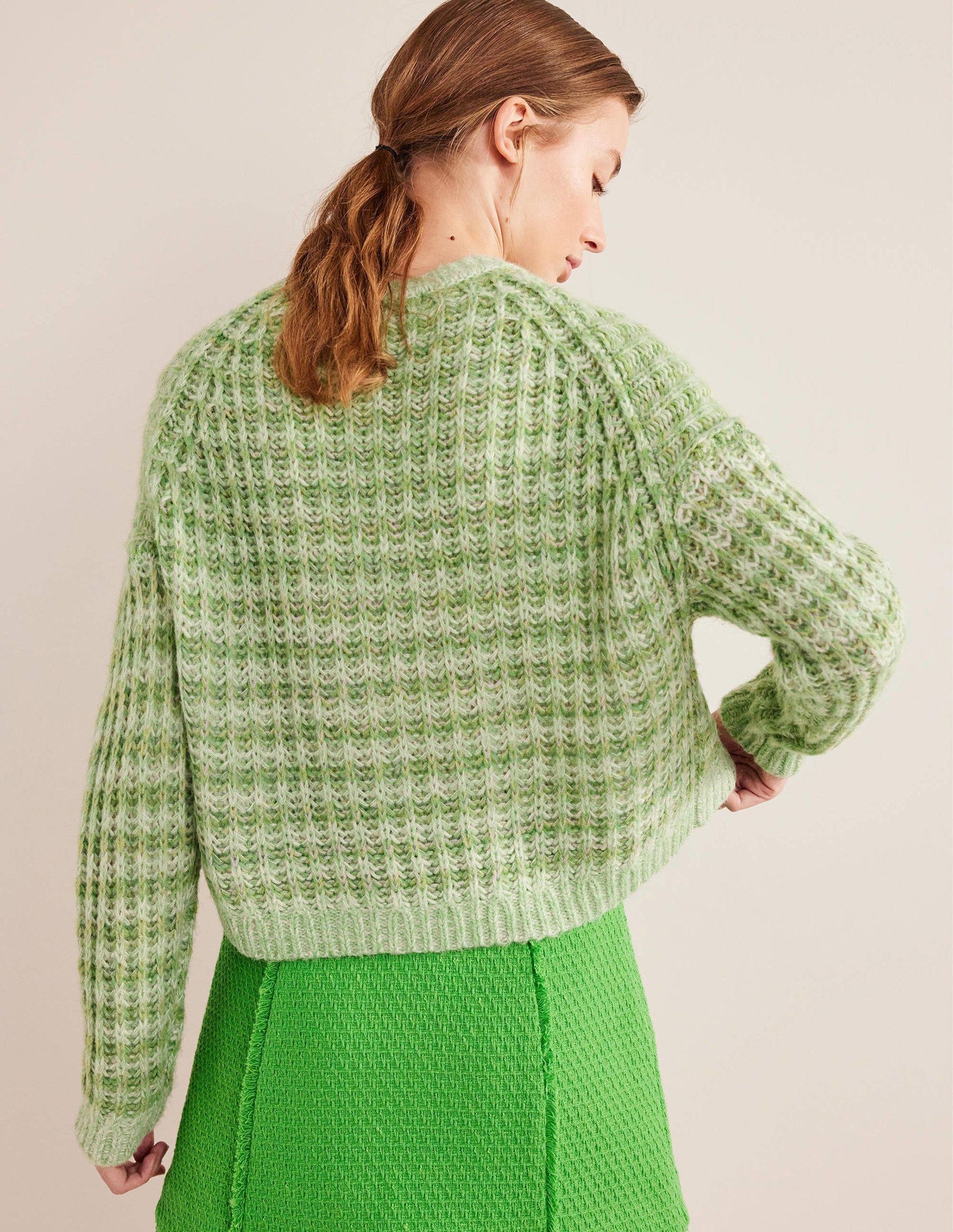 Pull duveteux à larges côtes-Vert chiné - Image 3