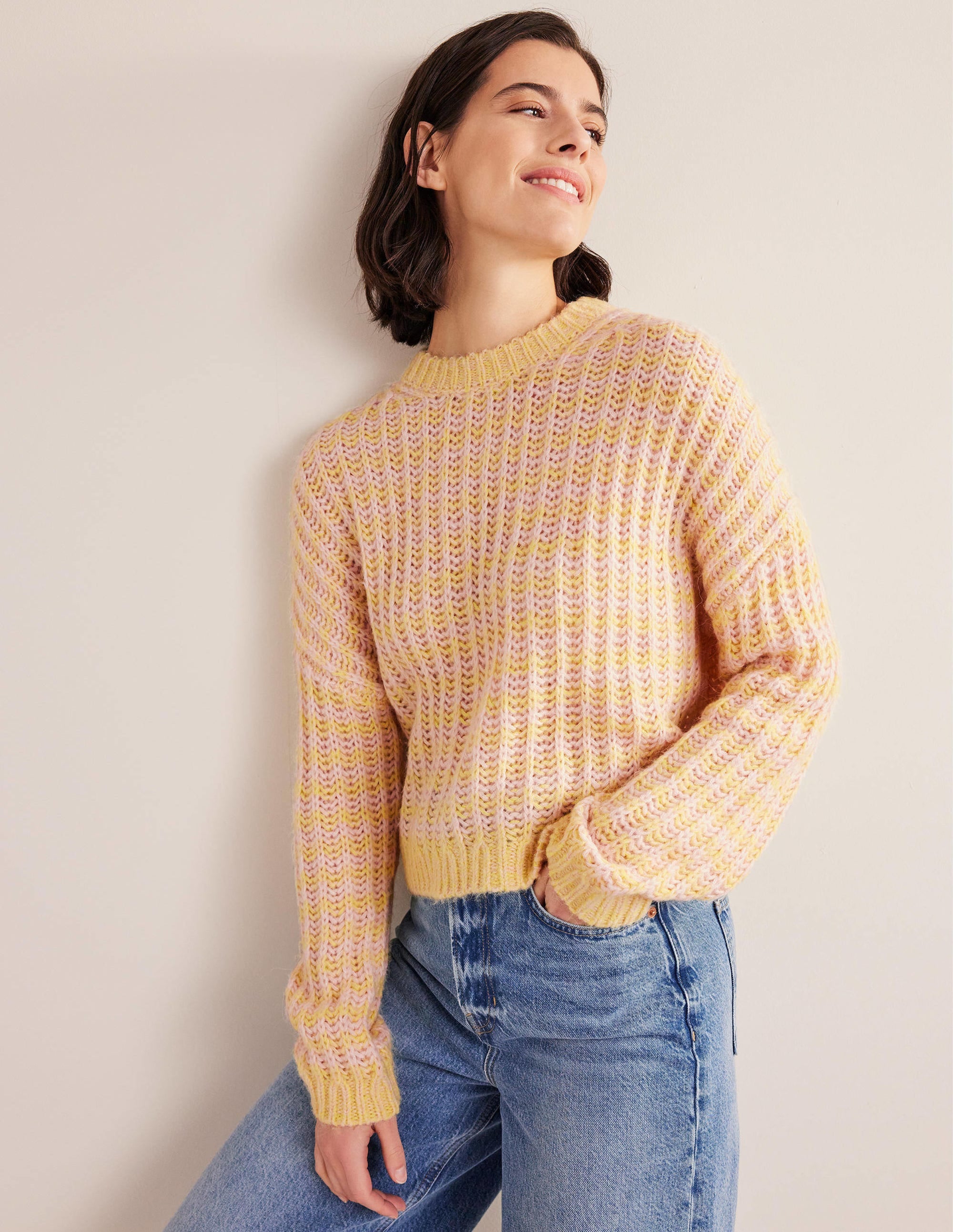 Flauschiger Pullover mit breitem Rippstrick-Gelb Meliert - Image 1