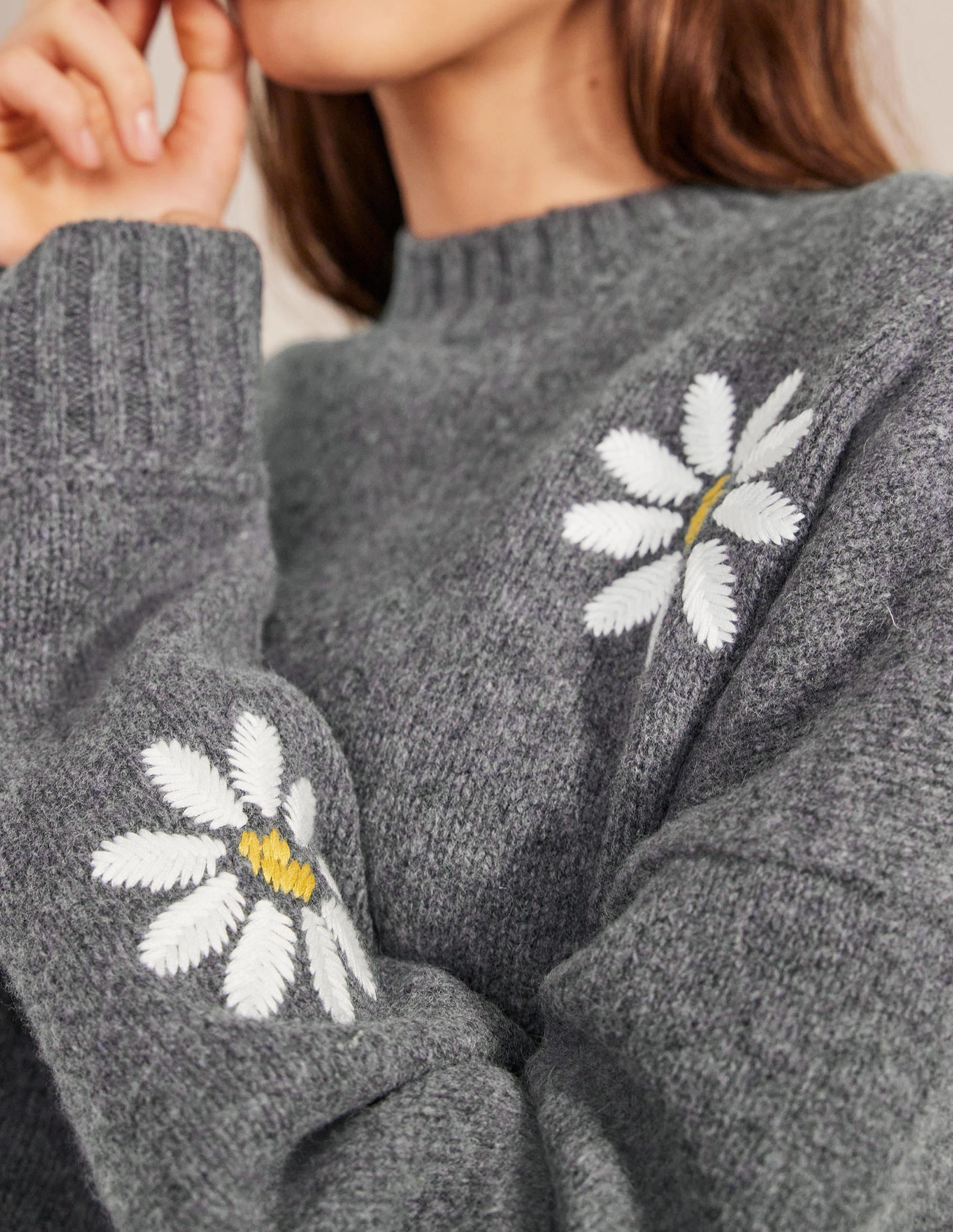 Pull ornementé en laine-Gris foncé chiné - Image 2