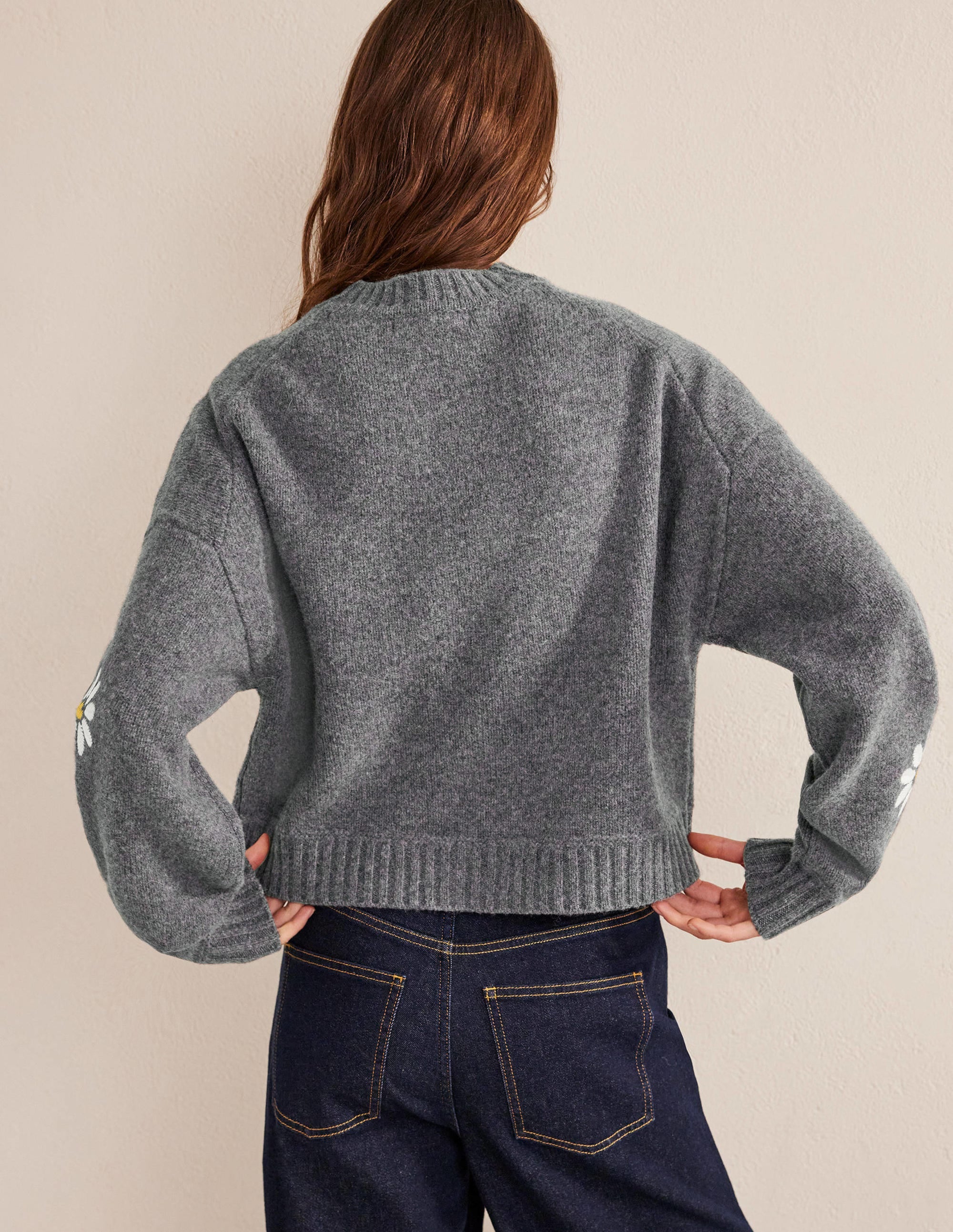 Pull ornementé en laine-Gris foncé chiné - Image 3