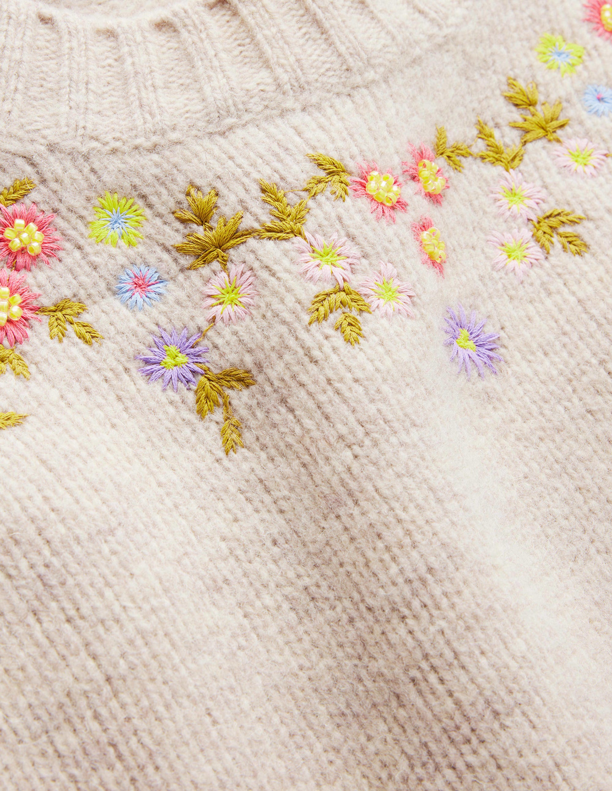 Verzierter Wollpullover-Hellbeige Melange - Image 6