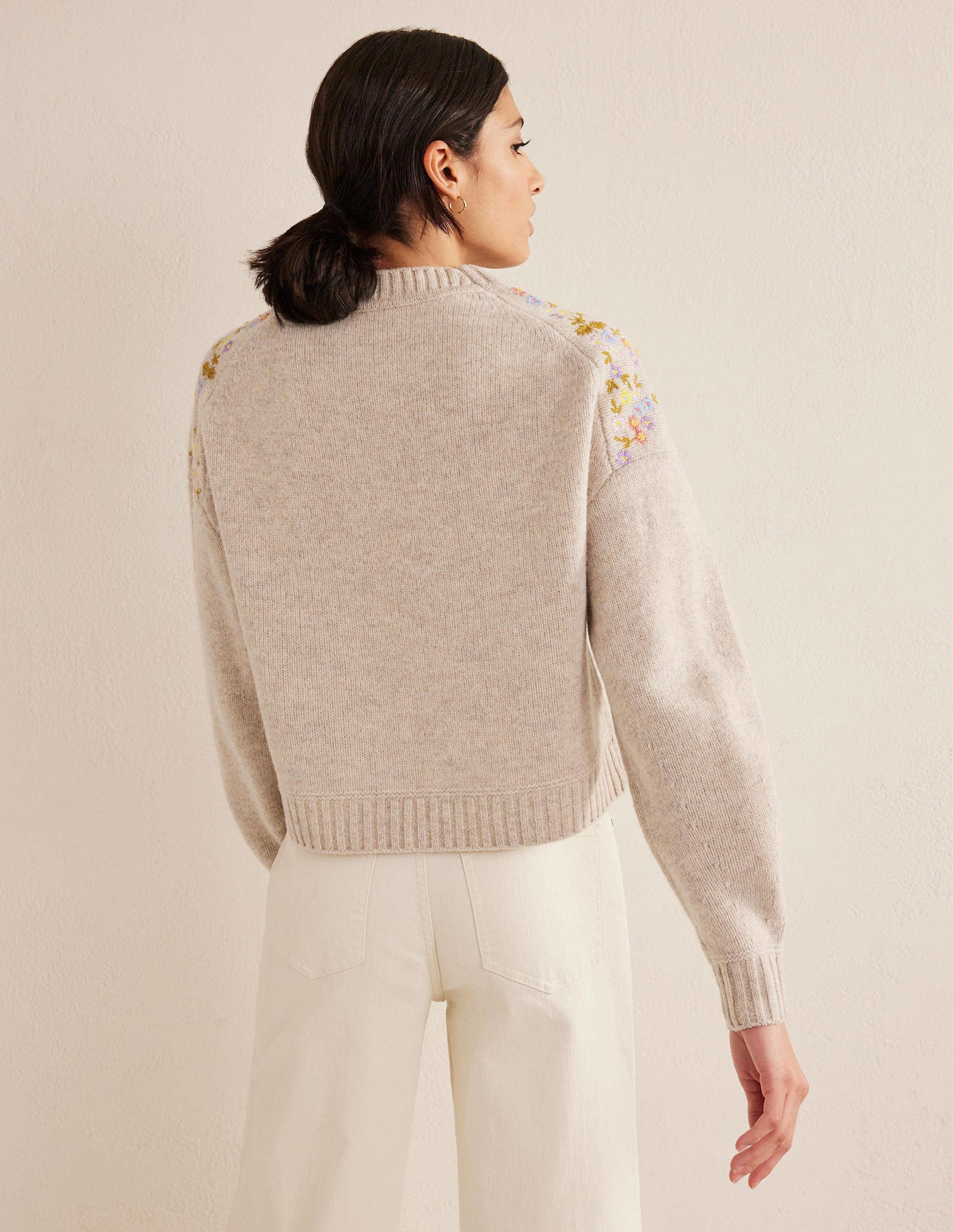 Verzierter Wollpullover-Hellbeige Melange-3