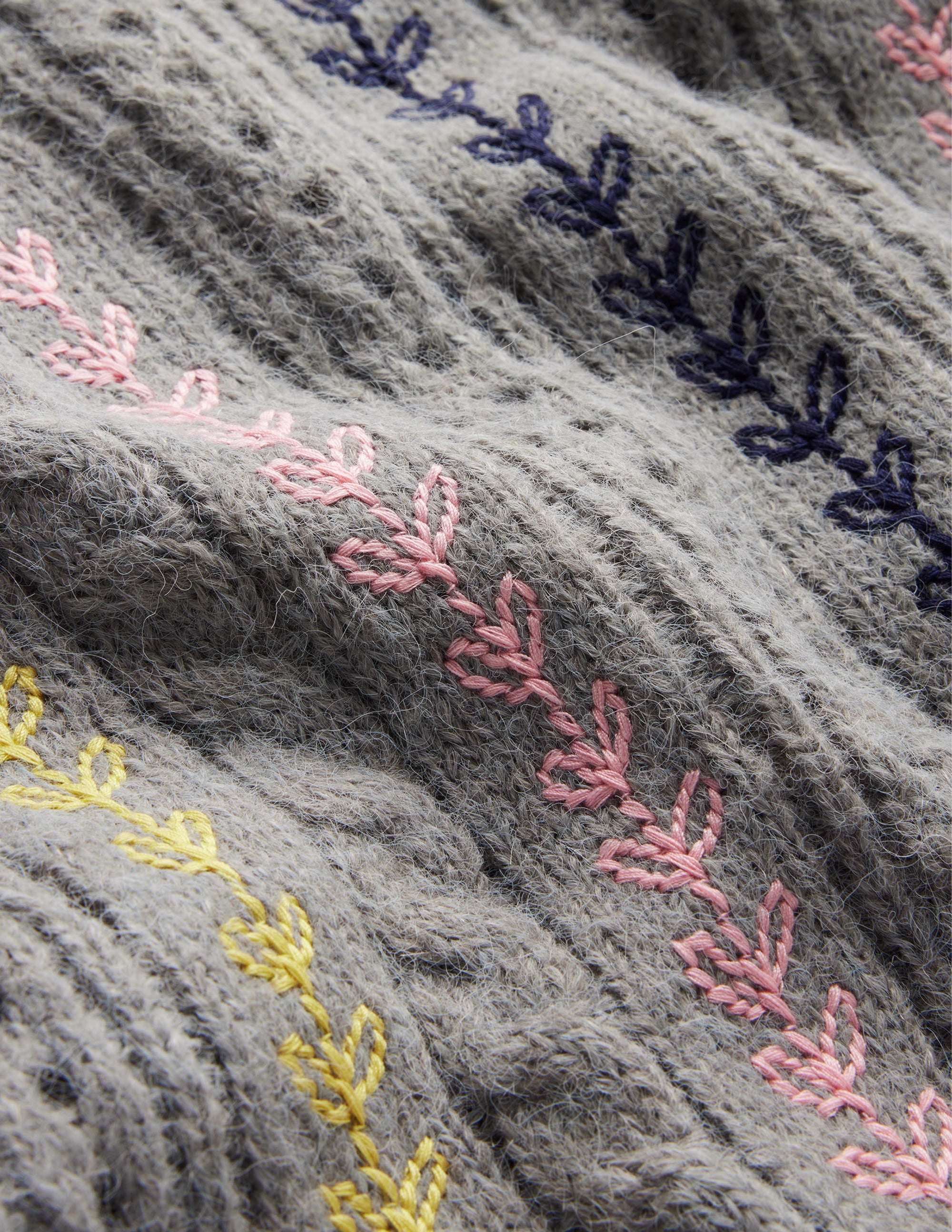 Fluffy Cable Embroidery Jumper-Grey Melange - Image 3