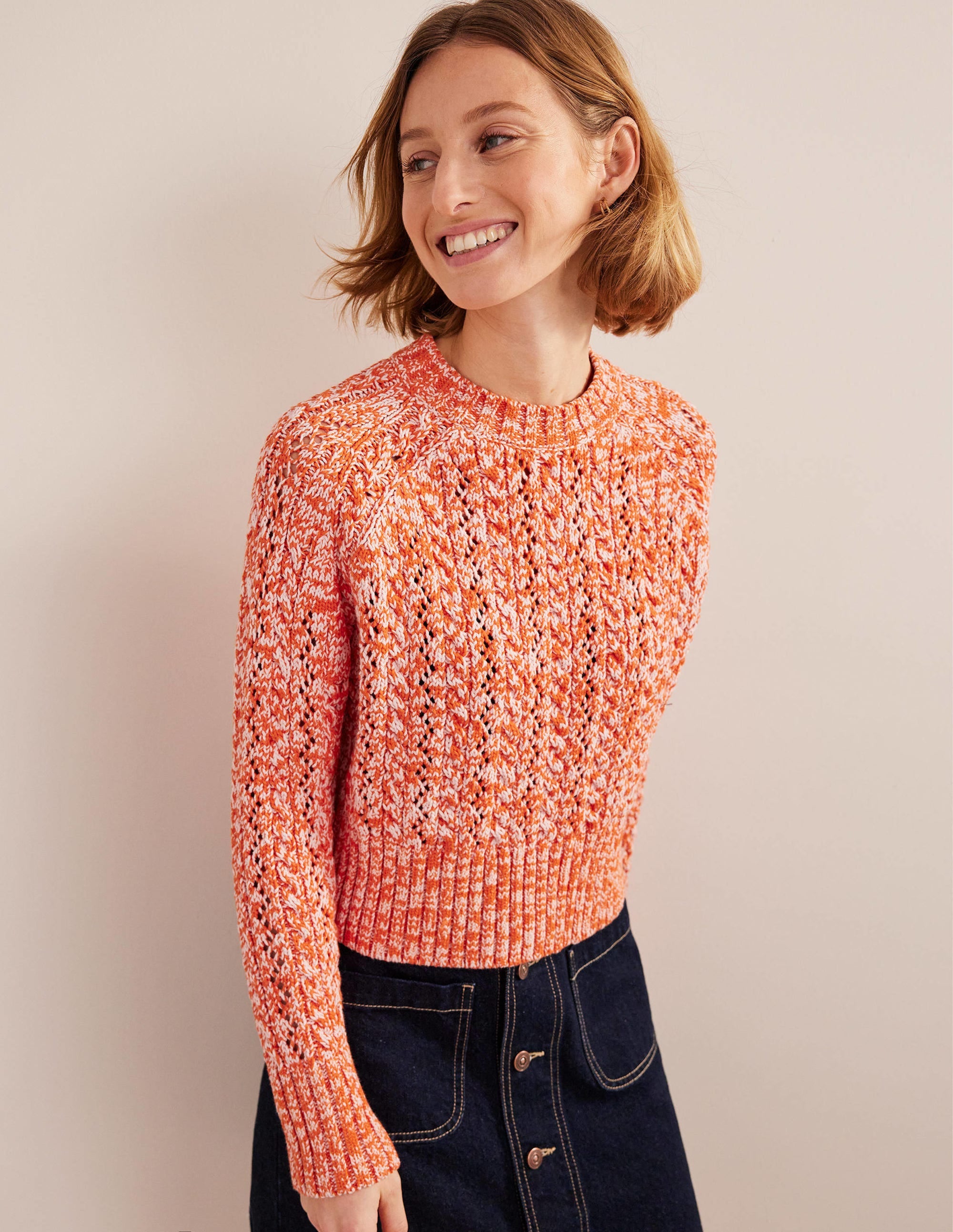 Pull torsadé et chiné-Orange, rose chiné - Image 1