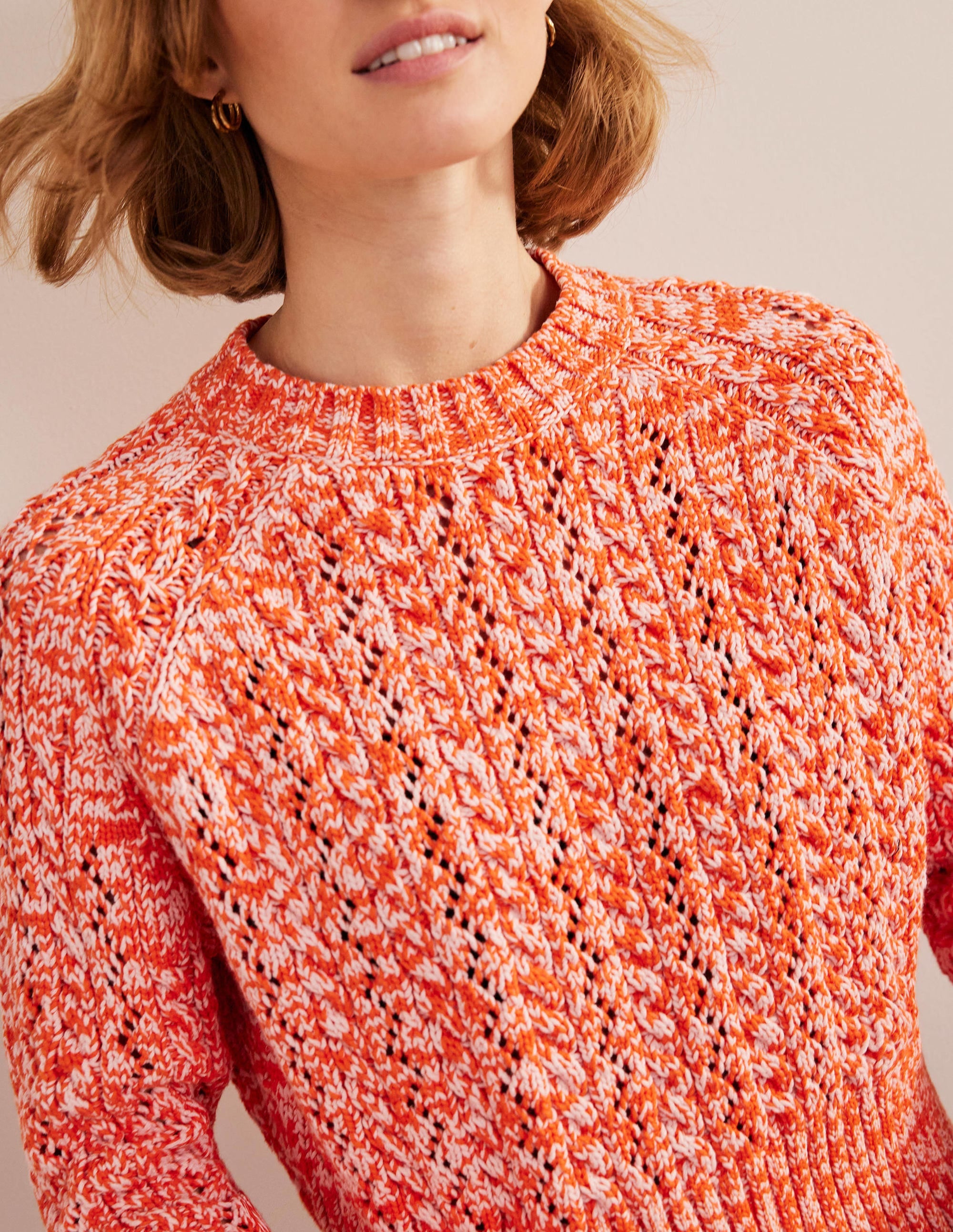 Pull torsadé et chiné-Orange, rose chiné - Image 2