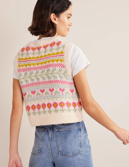 Kurz geschnittener Fair-Isle-Pullunder-Naturweiß/Bunt, Fair-Isle-Muster-3