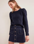 Engineered Rib Pleat Jumper-Navy