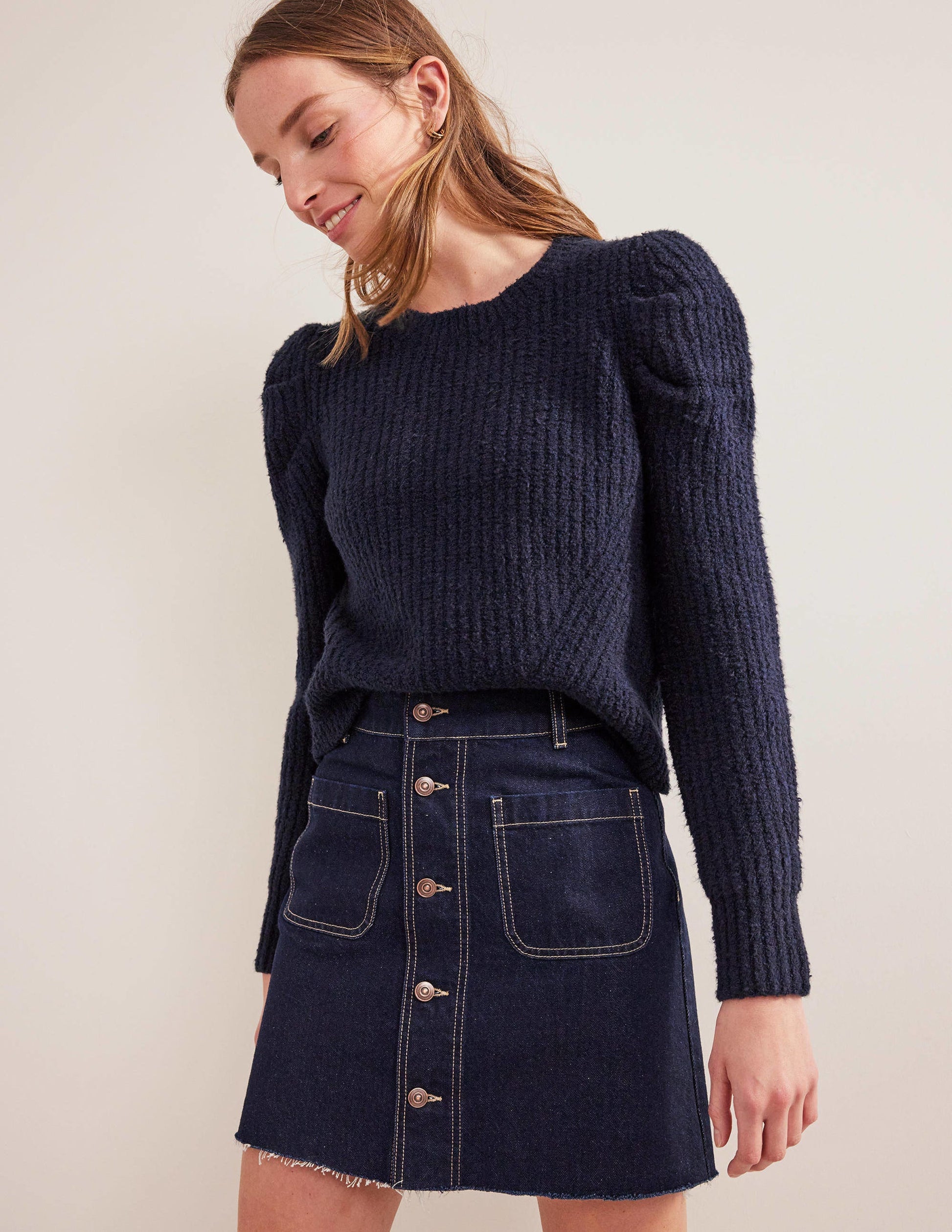 Engineered Rib Pleat Jumper-Navy-1