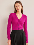 Merino Cropped RIb Cardigan-Rose Violet