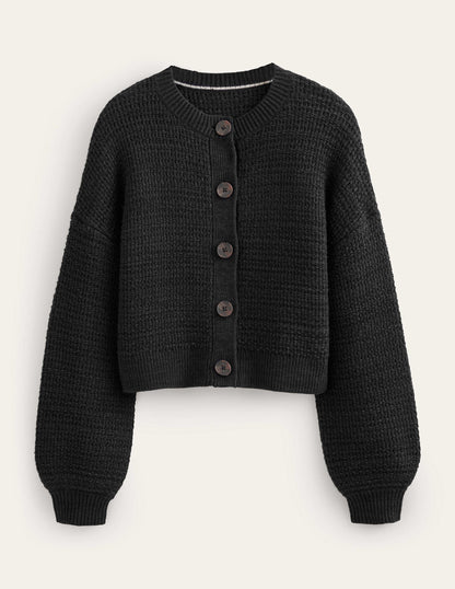 Textured Knitted Bomber Jacket-Black