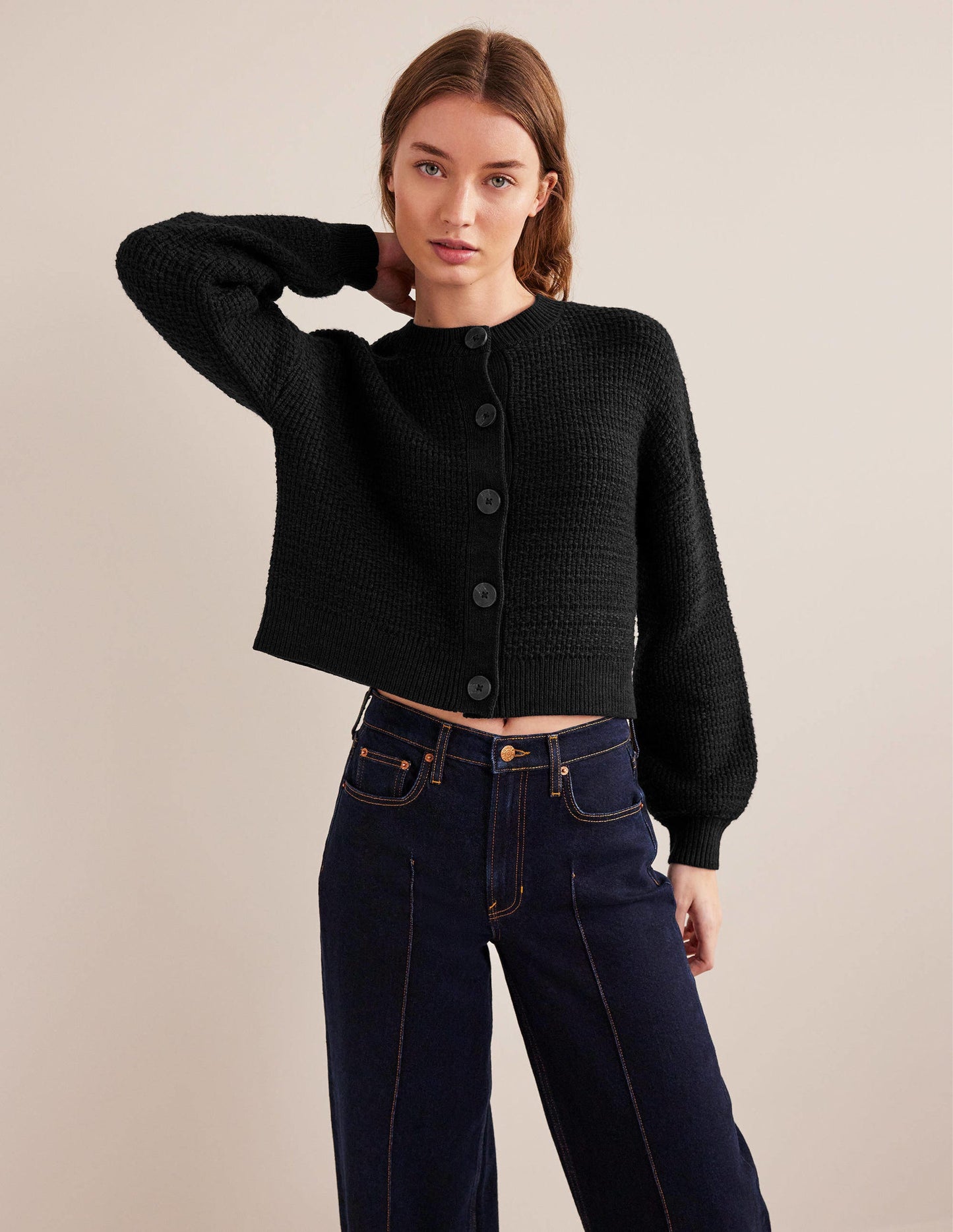 Textured Knitted Bomber Jacket-Black