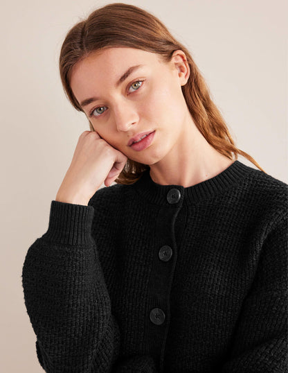 Textured Knitted Bomber Jacket-Black