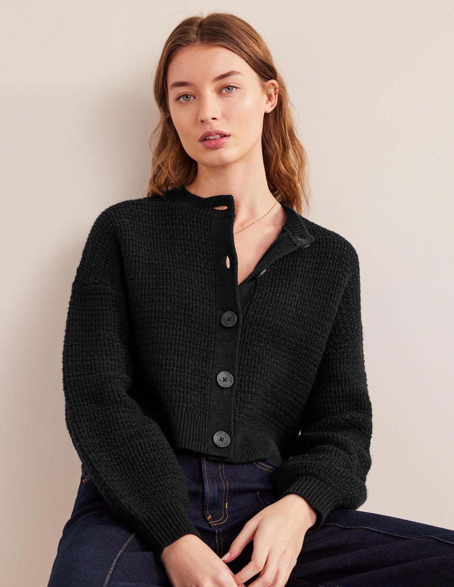 Textured Knitted Bomber Jacket-Black