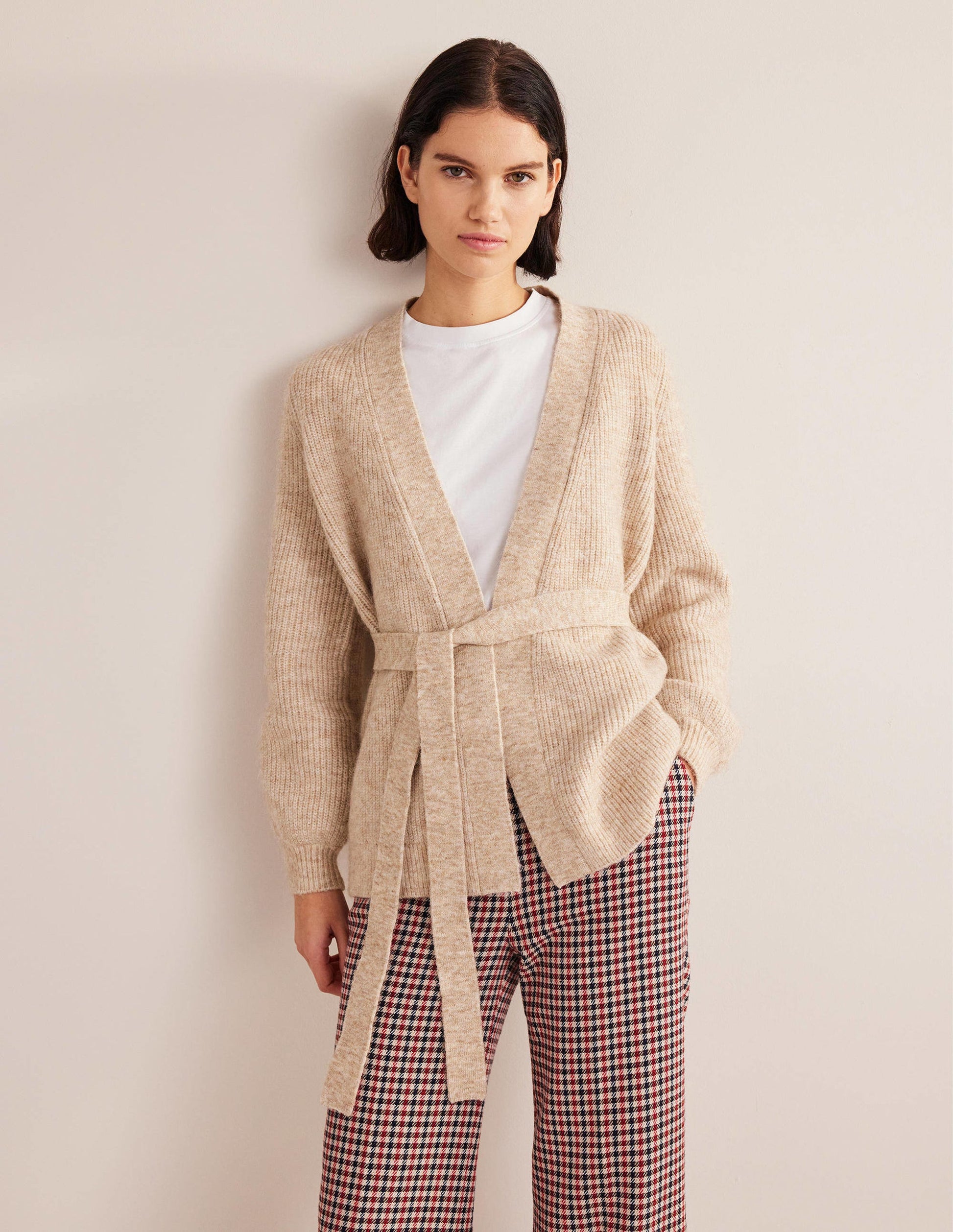 Fluffy Belted Cardigan-Chinchilla Melange-1