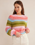 Pull côtelé à manches raglan-Rayé arc-en-ciel