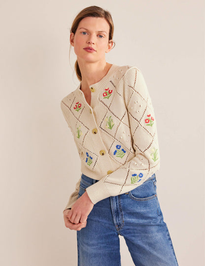 Cropped Embroidered Cardigan-Warm Ivory Embroidery-1