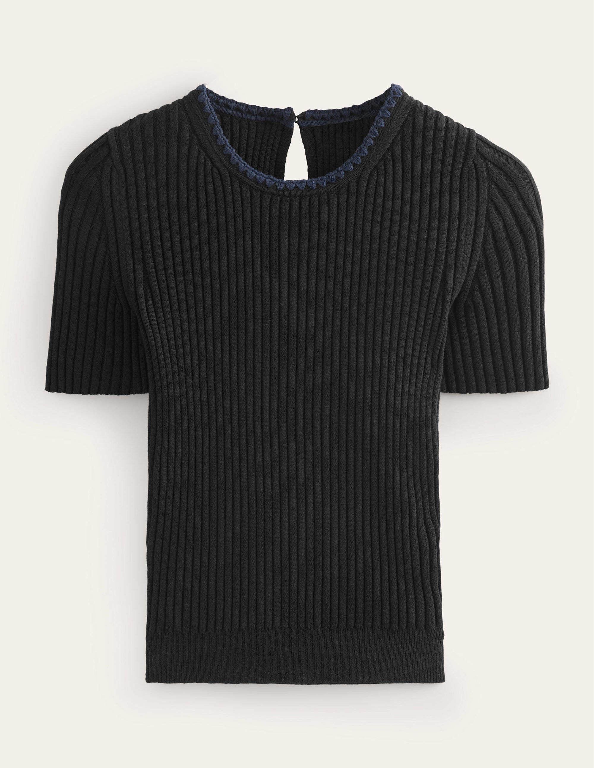 T-shirt en maille à détails crochetés-Noir - Image 5