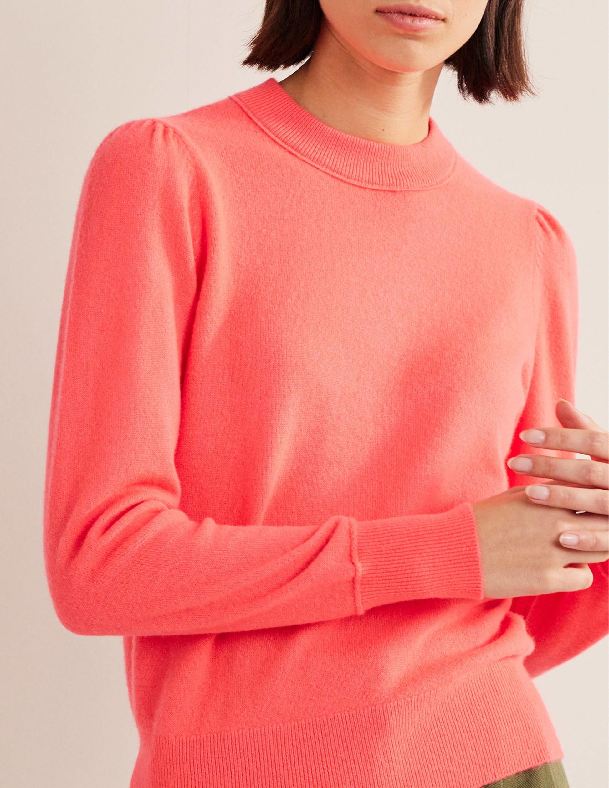 Kaschmirpullover mit Puffärmeln-Helles Wassermelonenrot-2