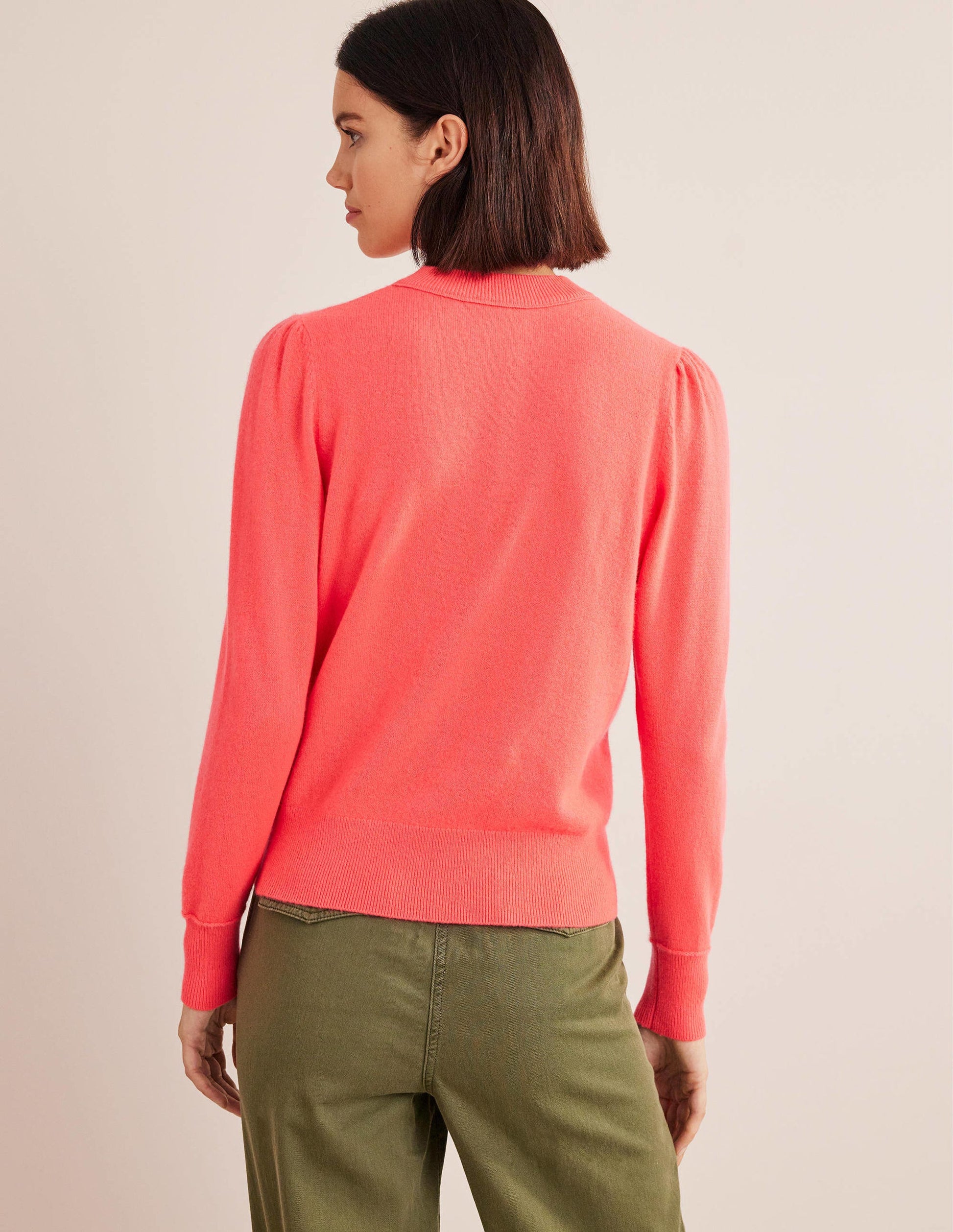 Kaschmirpullover mit Puffärmeln-Helles Wassermelonenrot-3