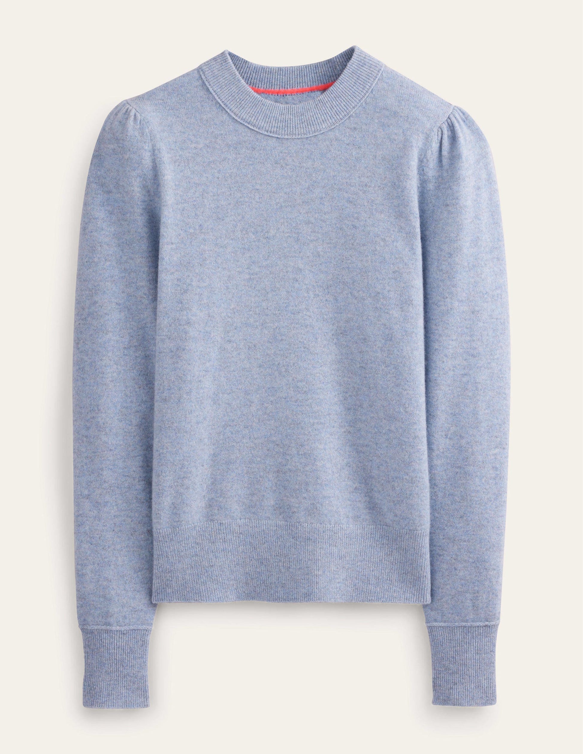 Cashmere Puff Shoulder Jumper-Blue Melange-5