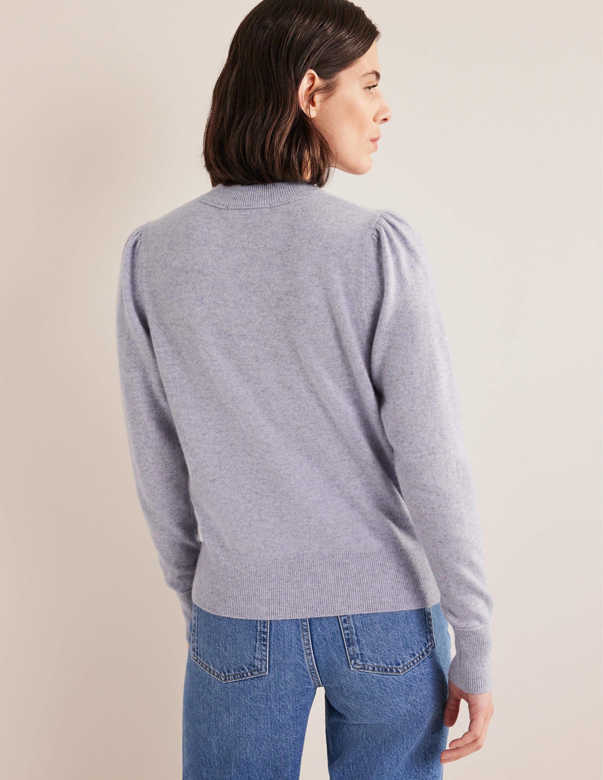 Cashmere Puff Shoulder Jumper-Blue Melange-3
