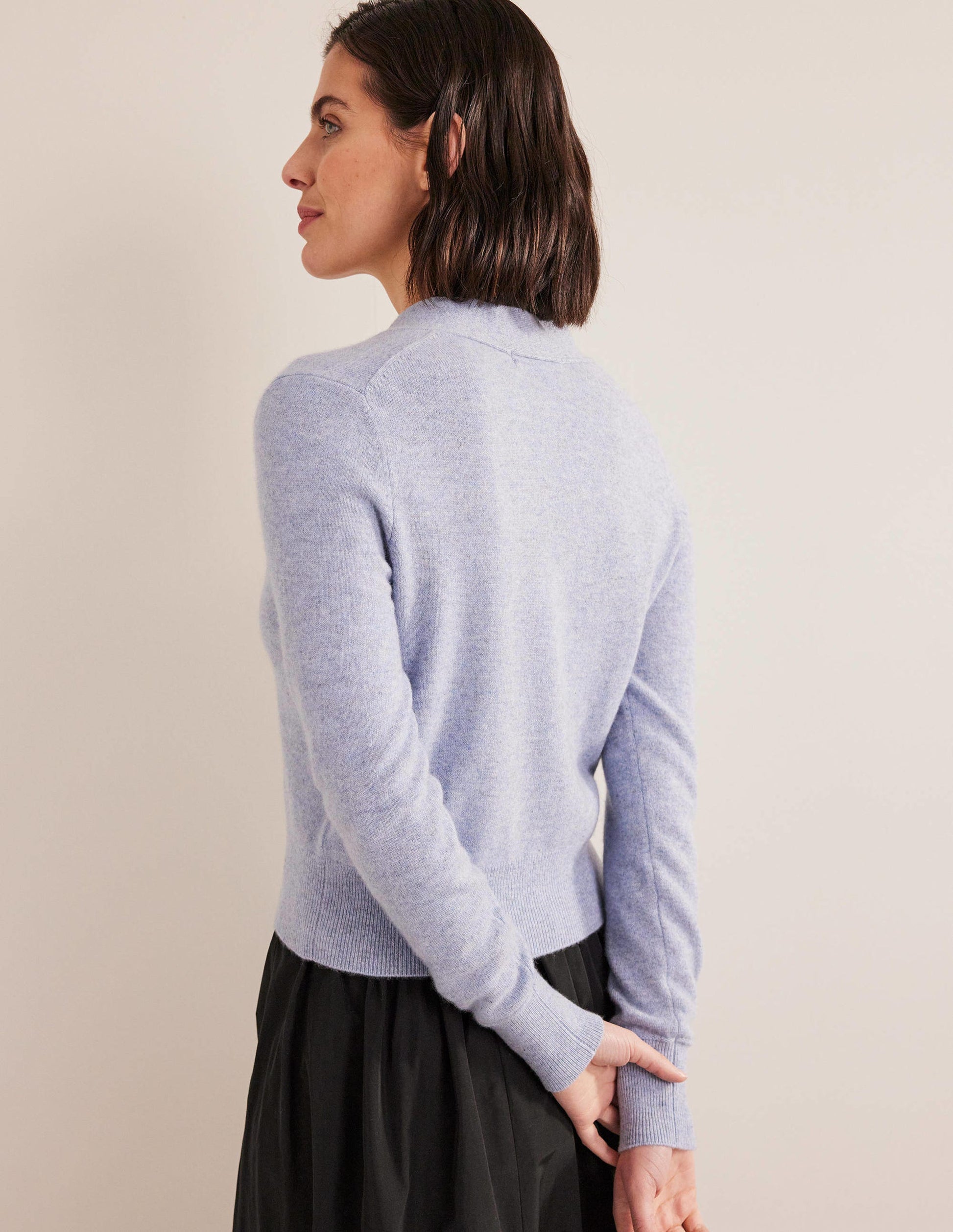 Gilet à col V en cachemire-Bleu chiné-3