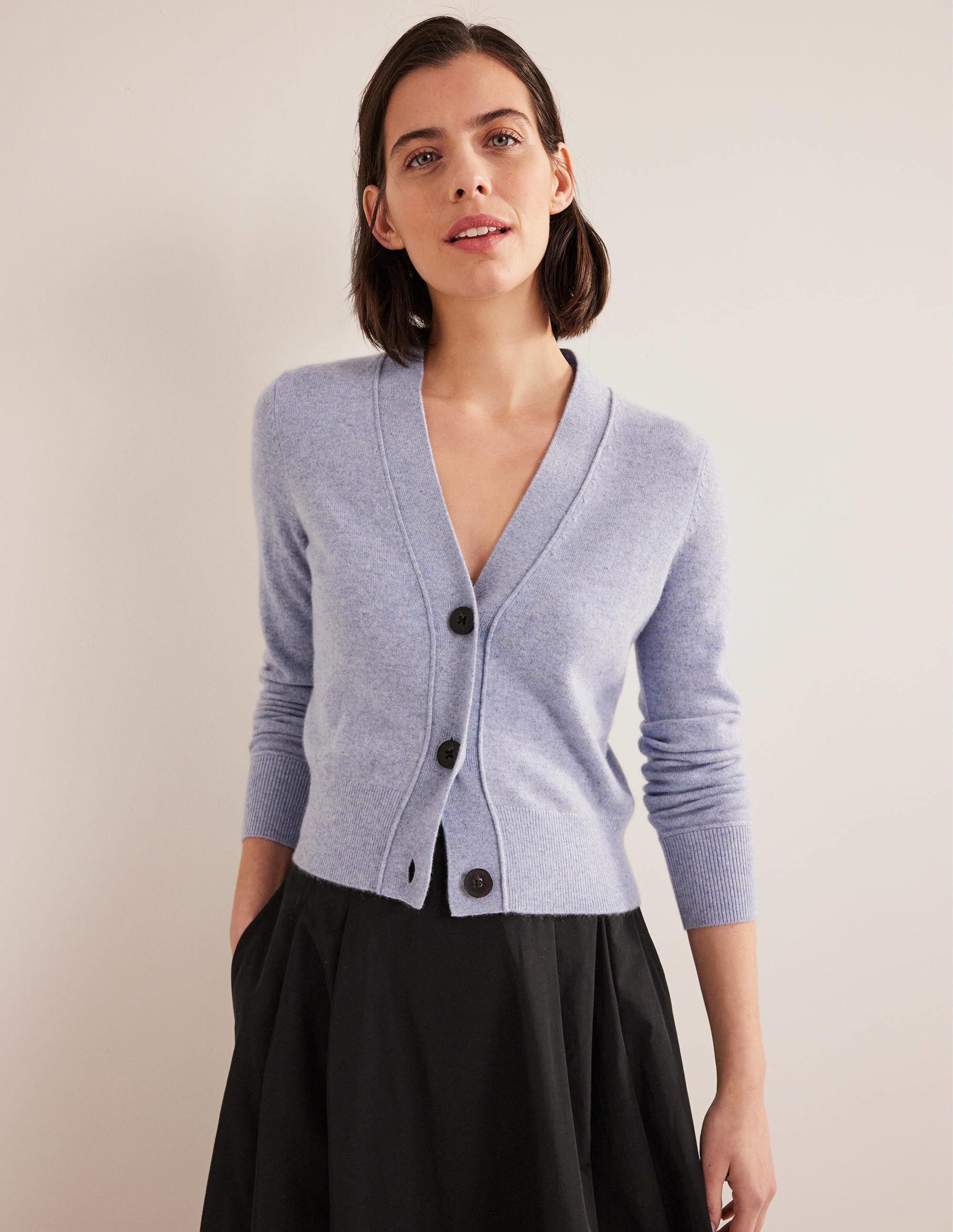 Gilet à col V en cachemire-Bleu chiné - Image 4