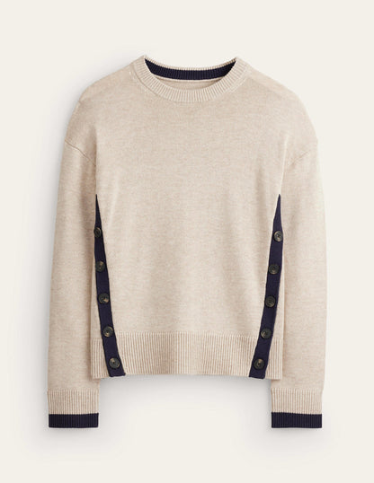 Alma Pullover mit Kontrastbesatz-Chinchilla Meliert, Marineblau-5
