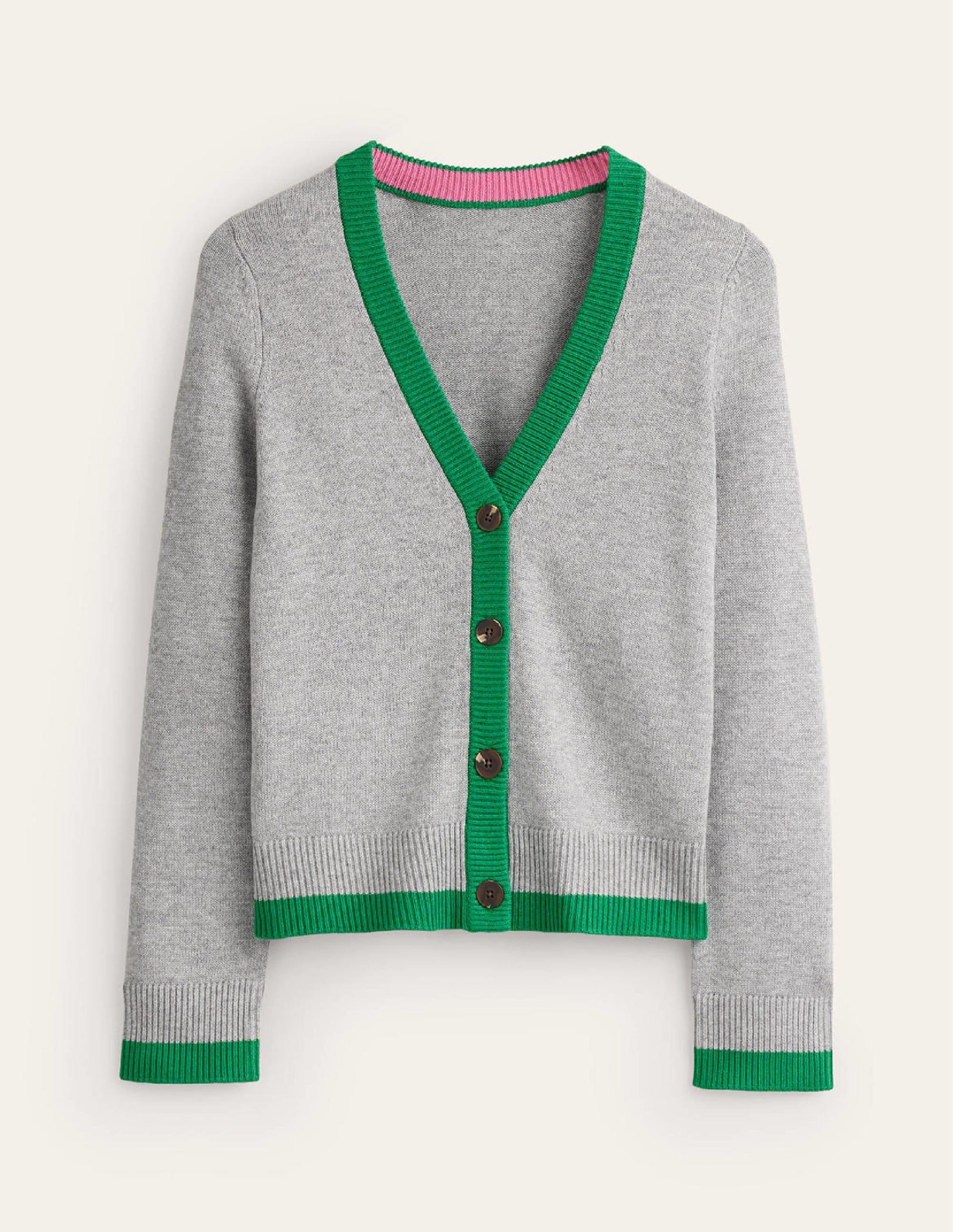 Alma Strickjacke mit Kontrastbesatz-Grau Meliert, Grünes Tamburin - Image 5