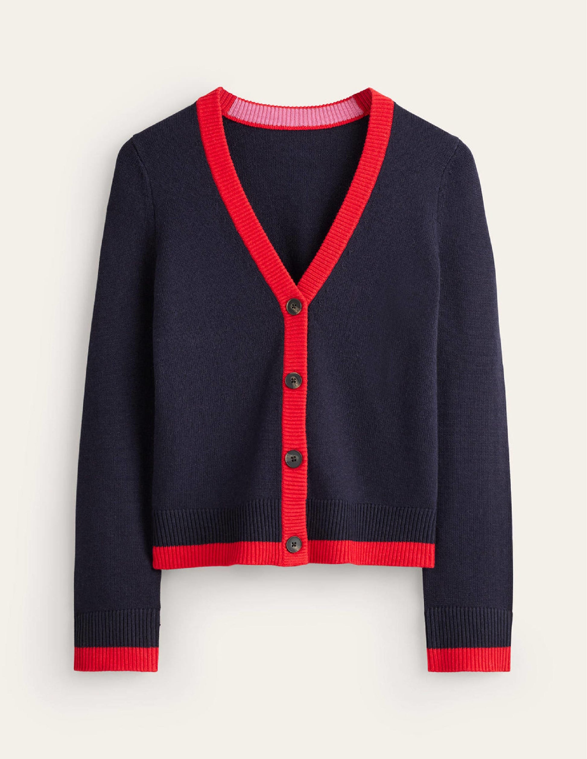 Alma Strickjacke mit Kontrastbesatz-Marineblau, Flame Scarlet-5
