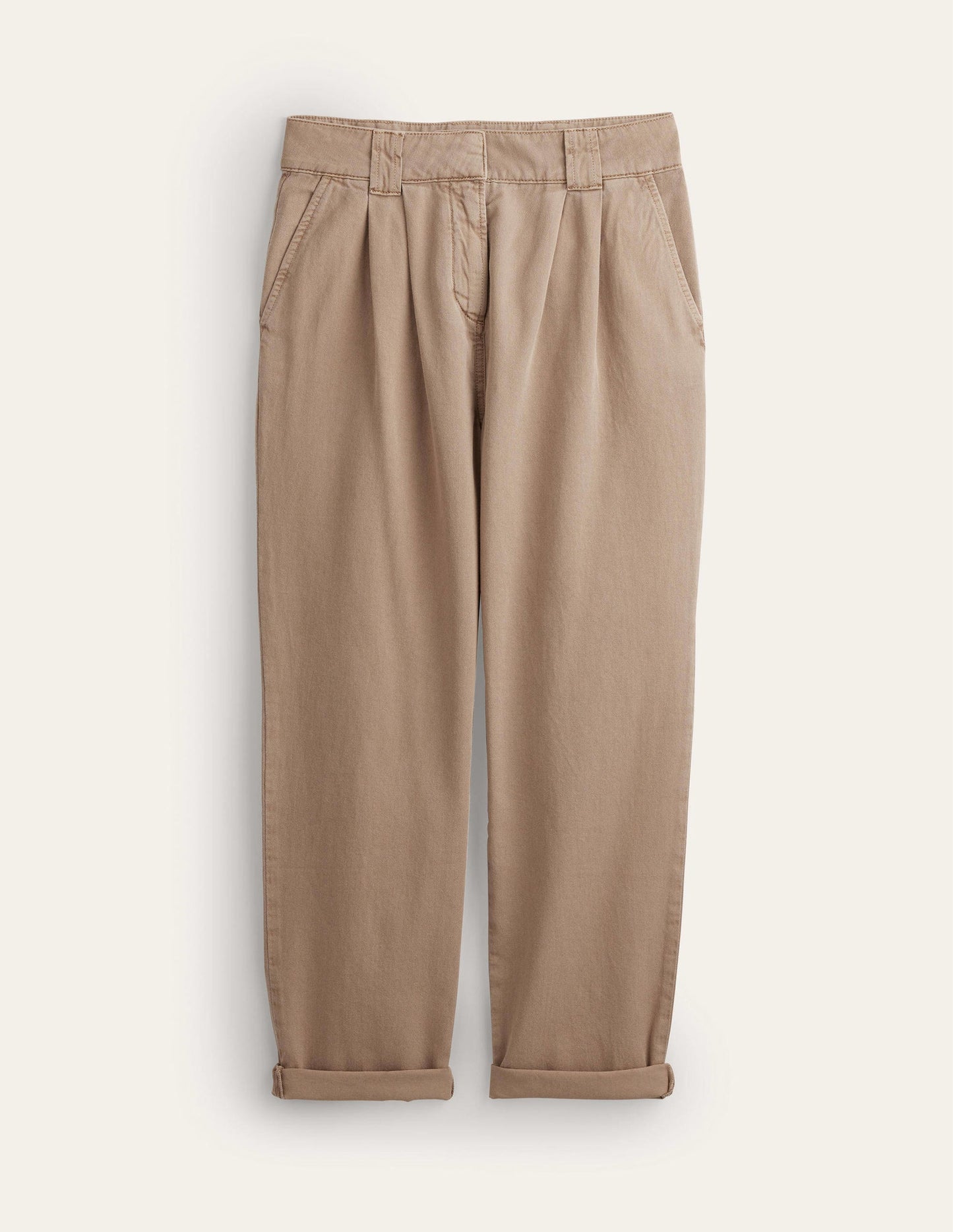 Washed Cotton Casual Trousers-Doe