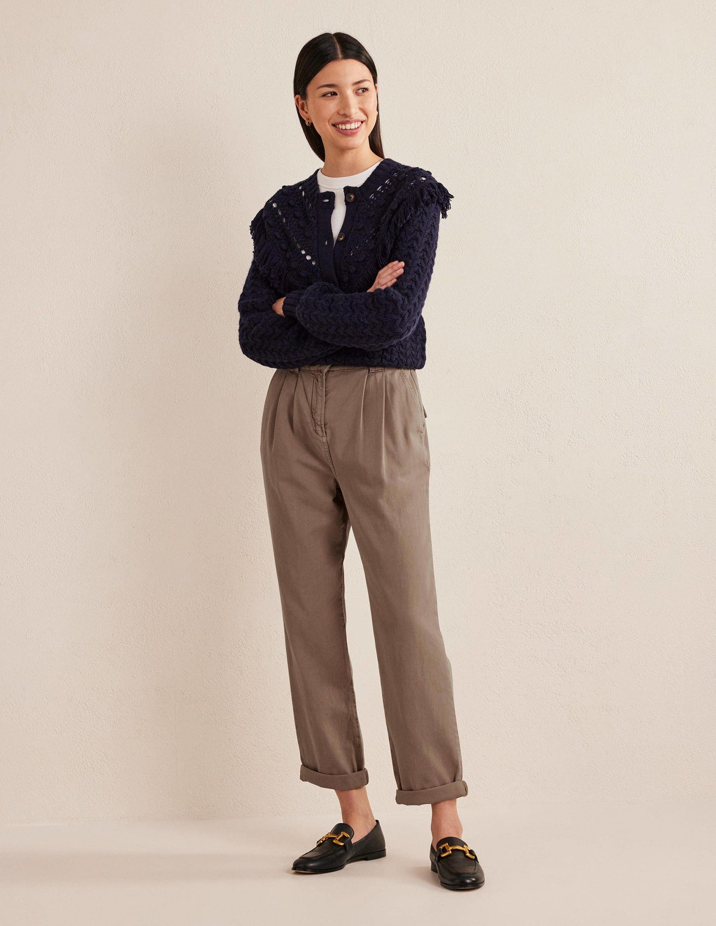 Washed Cotton Casual Trousers-Doe