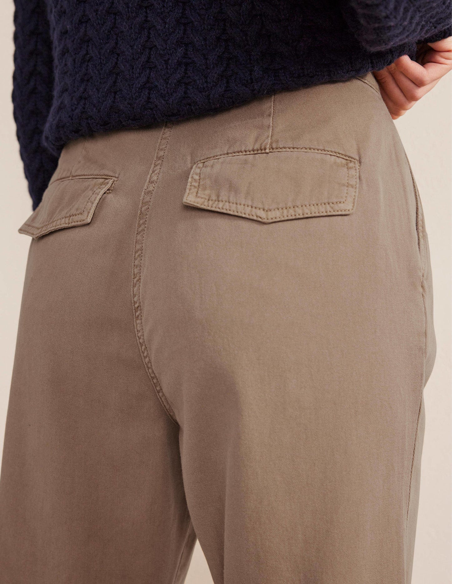 Washed Cotton Casual Trousers-Doe