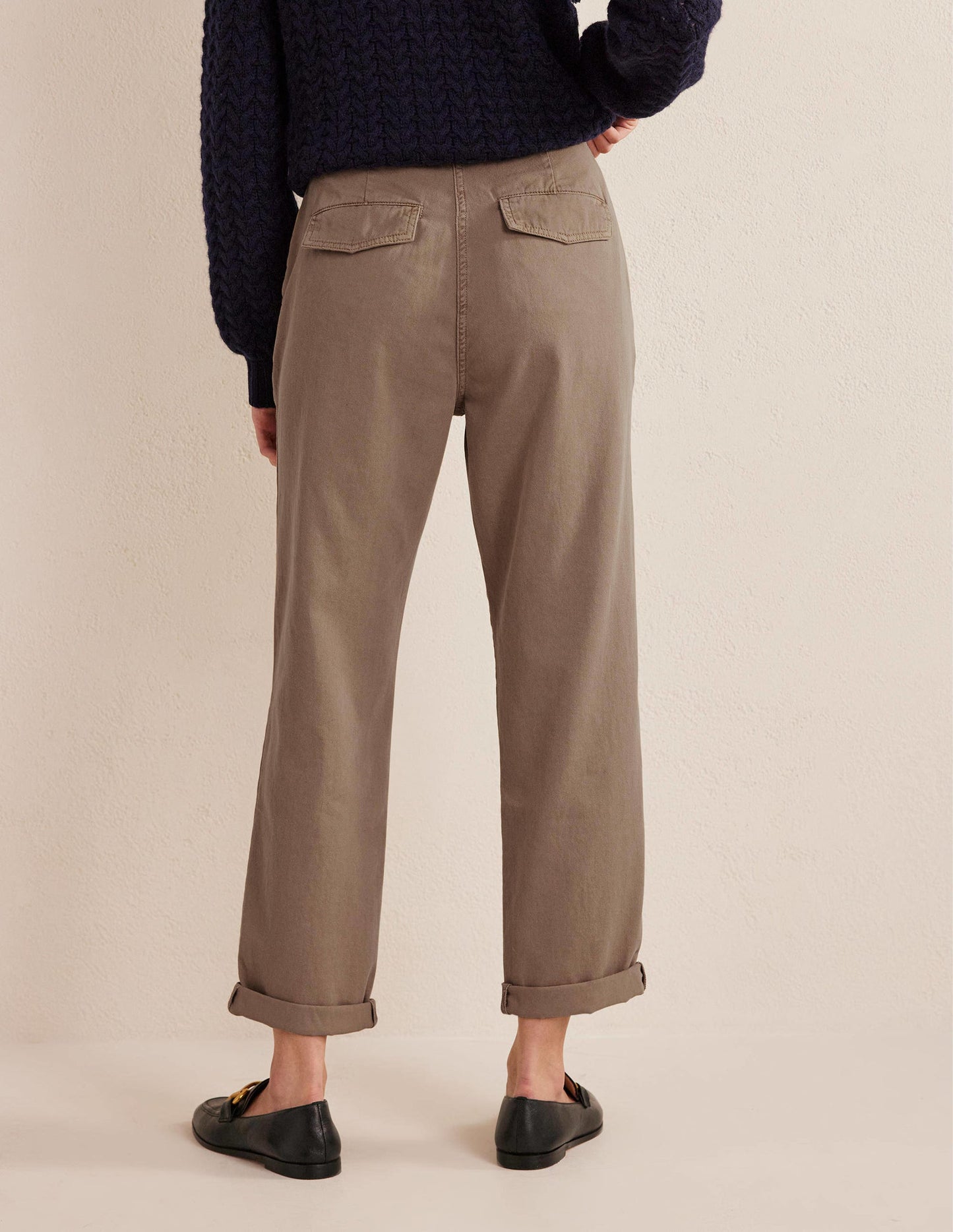 Washed Cotton Casual Trousers-Doe