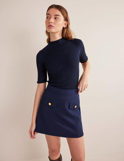 Anliegender Minirock mit A-Linie-Marineblau-1