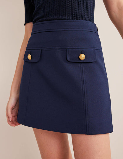 Anliegender Minirock mit A-Linie-Marineblau-4