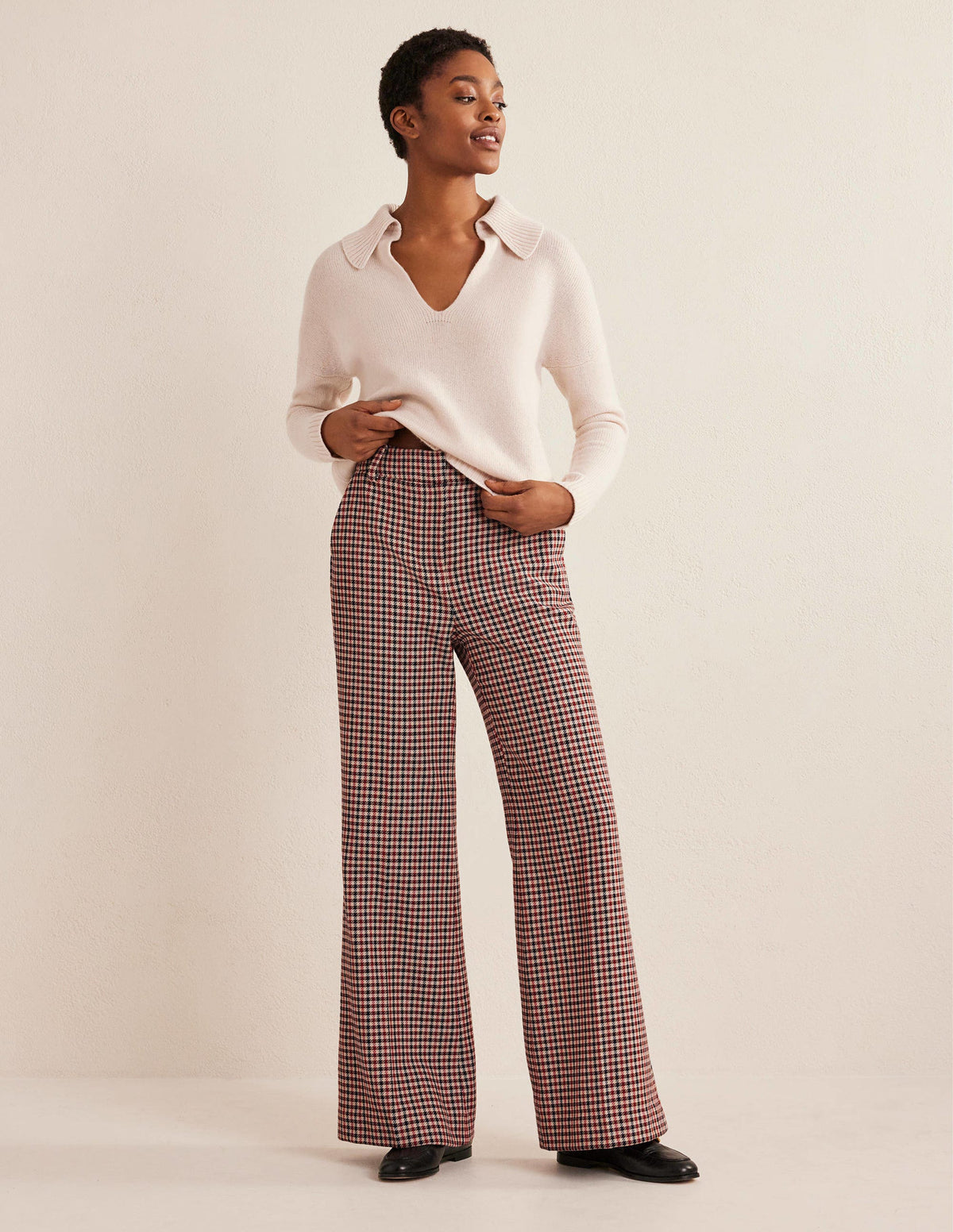 Karierte Hose mit weitem ausgestelltem Bein-Kariert - Image 1