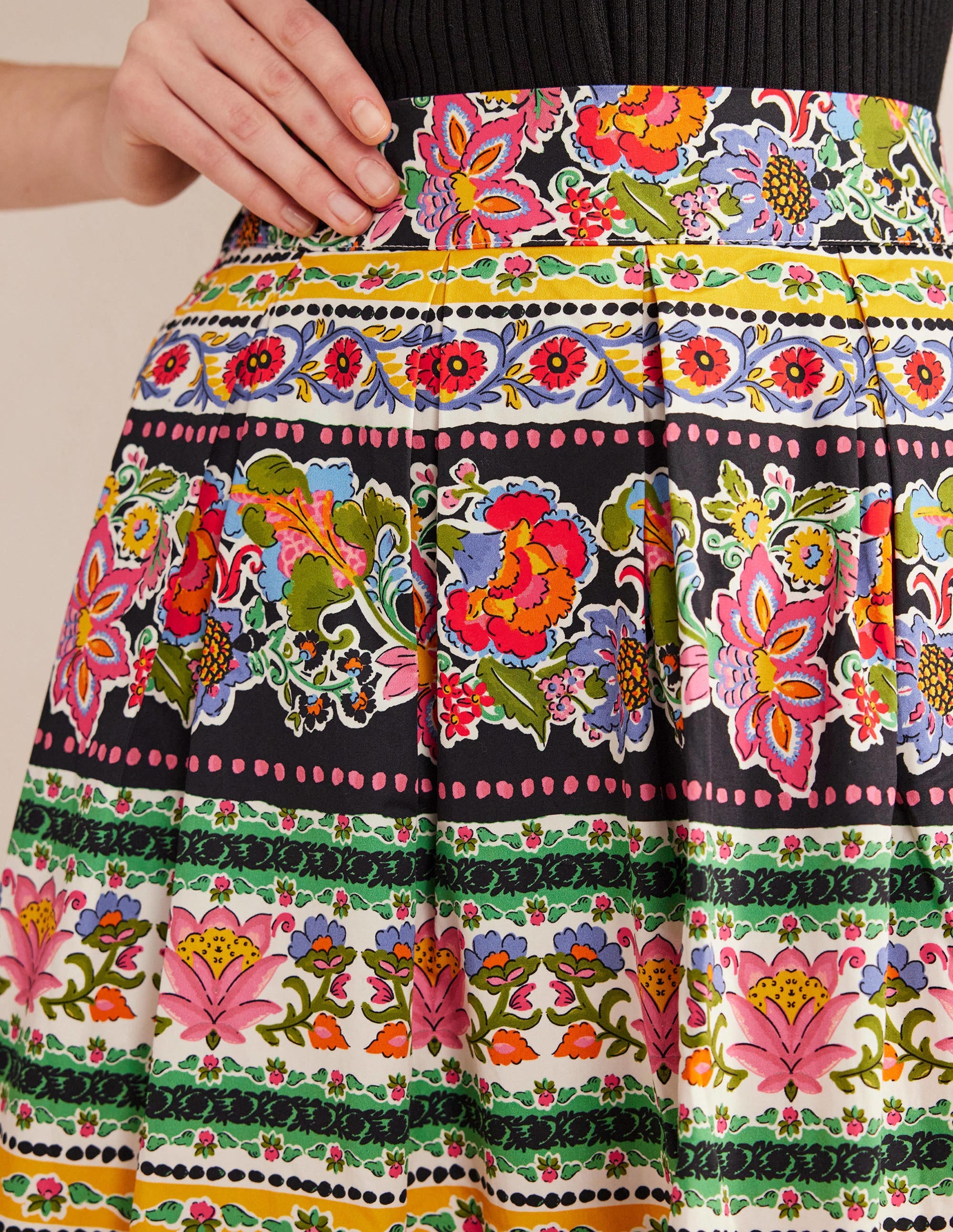 Jupe midi plissée en satin-Multi, rayé tapisserie - Image 2