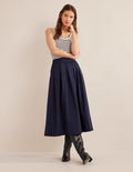 Pleated Full Midi Skirt-Navy