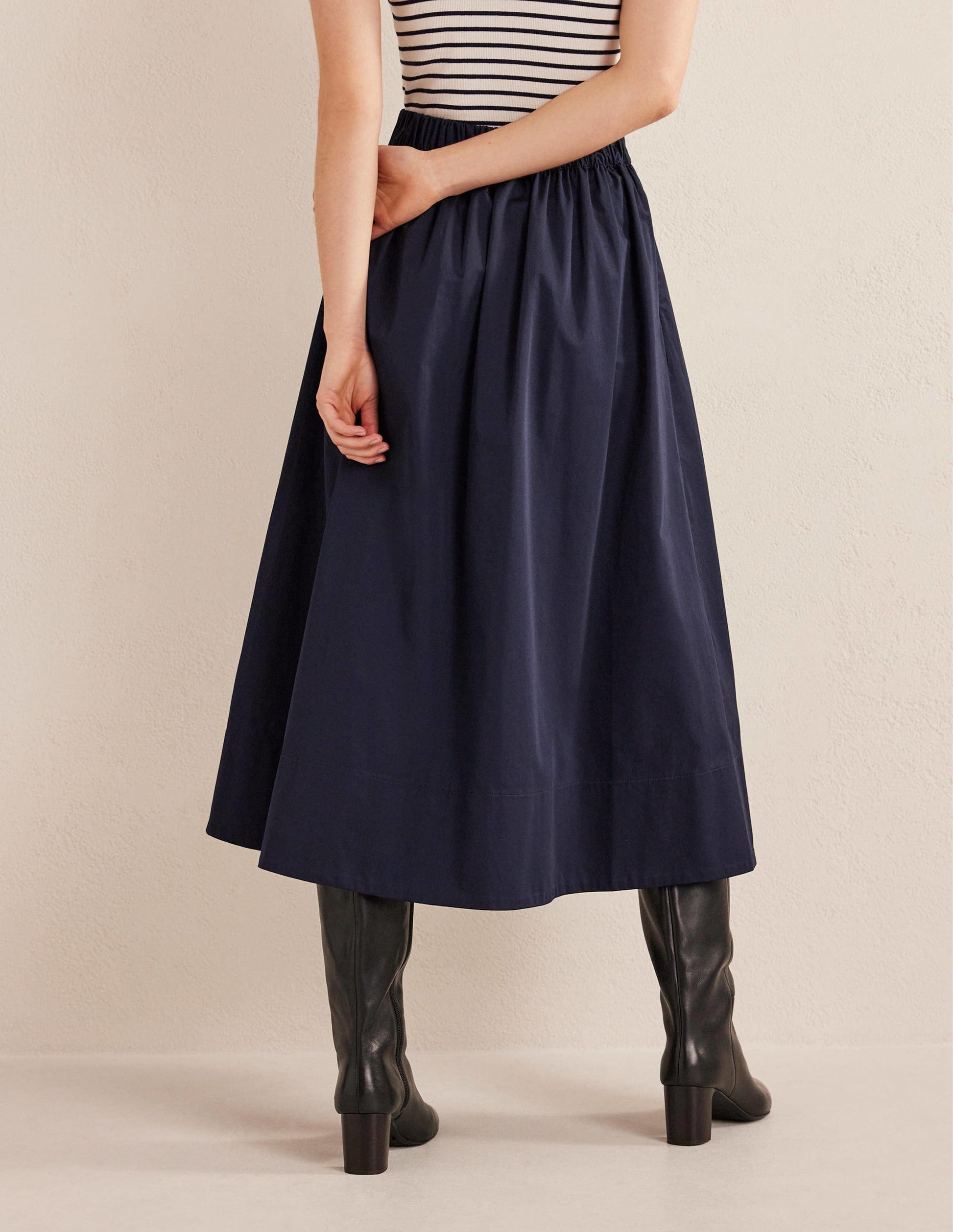 Pleated Full Midi Skirt-Navy-3