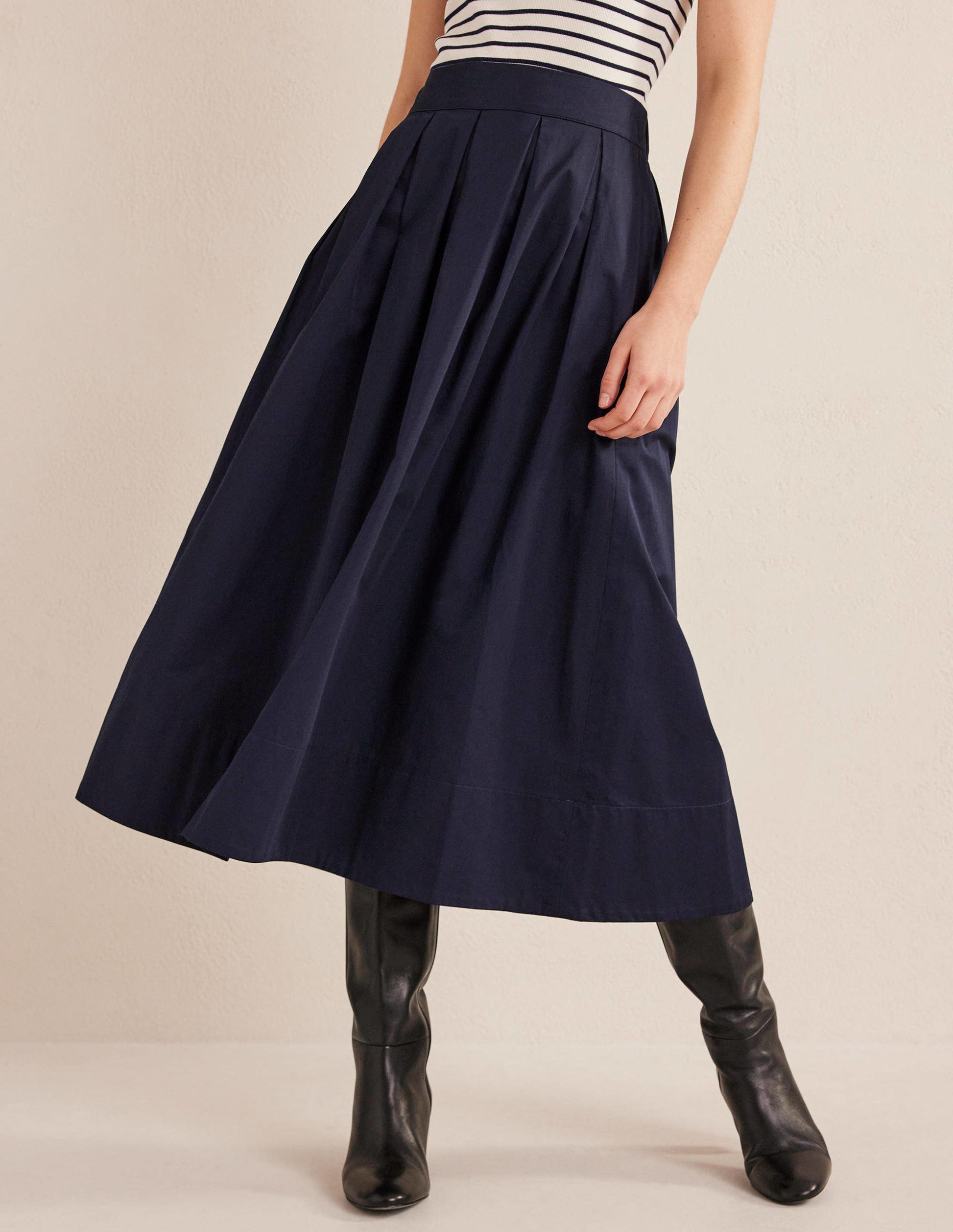 Pleated Full Midi Skirt-Navy-4