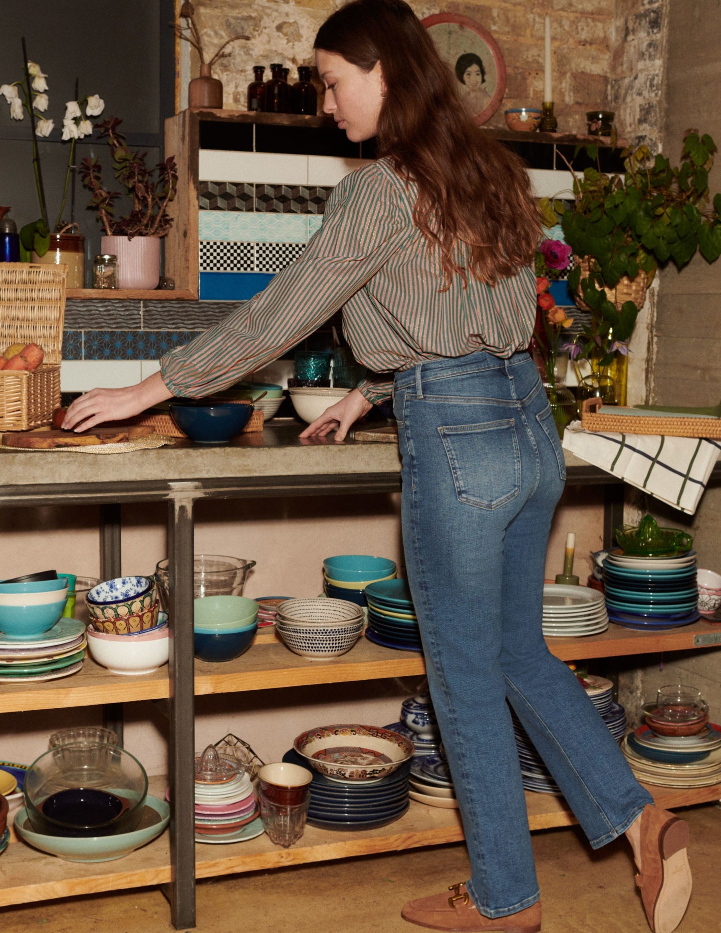 Hoch geschnittene Jeans mit klassisch geradem Bein-Beatnik Red