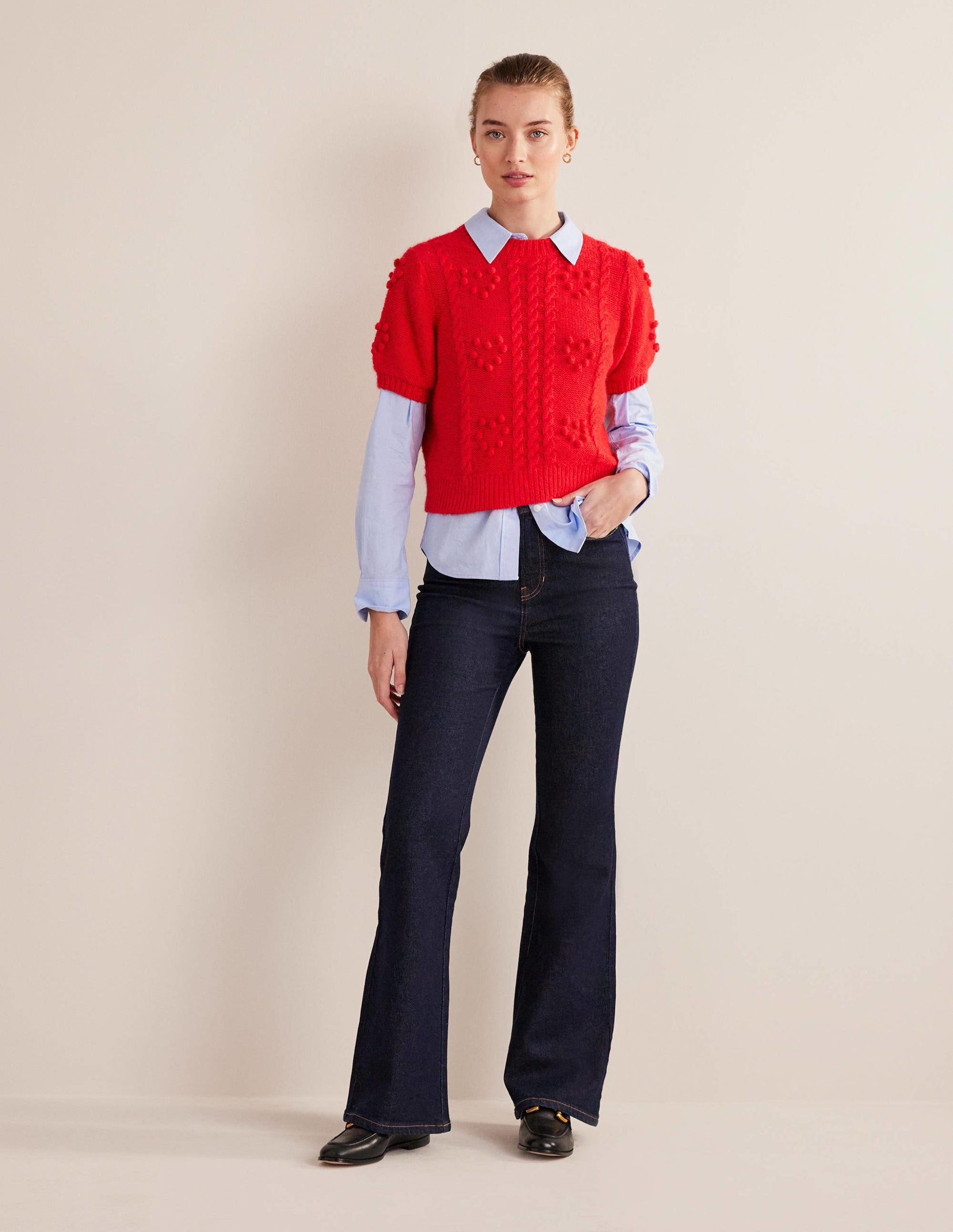 Jeans mit Schlag und hoher Taille-Indigoblau - Image 1